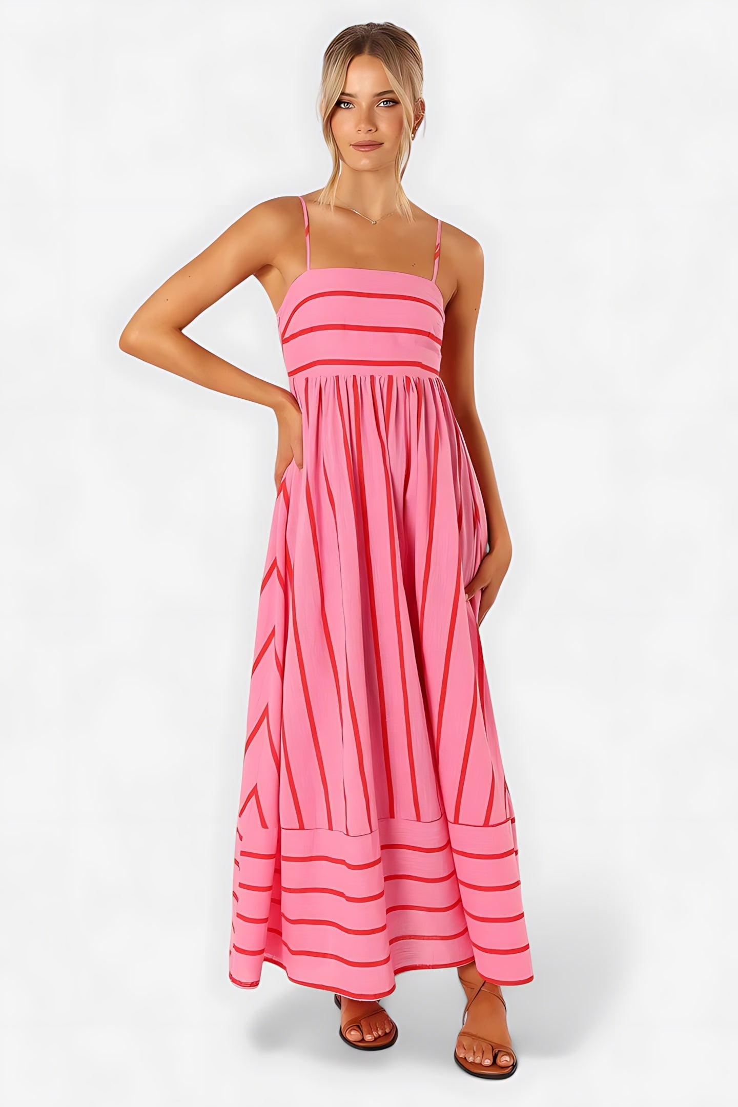 Rebecca – Striped Square Neck Summer Maxi Dress