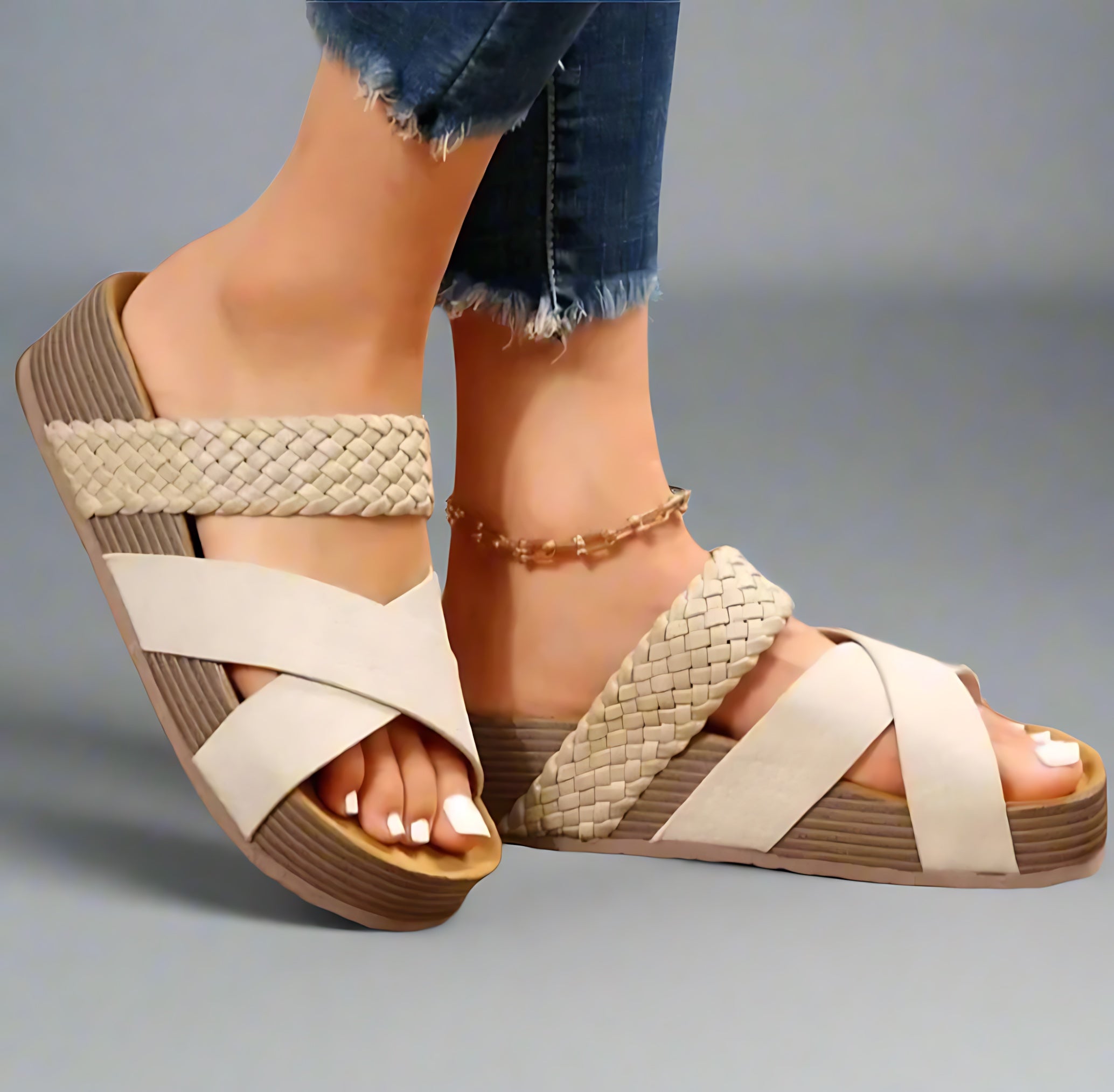 Rebecca – Woven Strappy Low Wedge Sandals