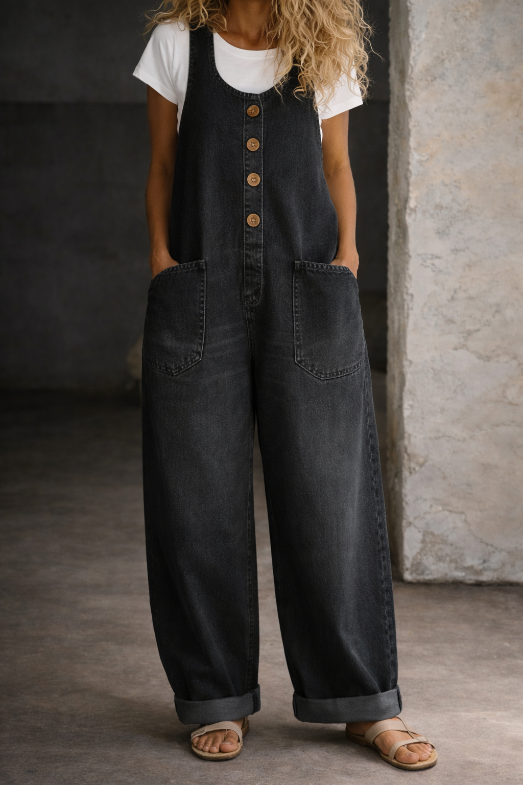 Priscilla – Denim Wide Leg Overalls