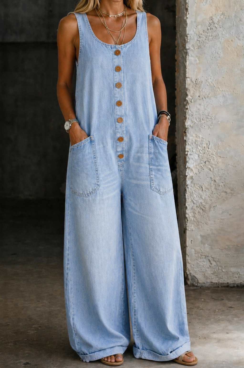 Priscilla – Denim Wide Leg Overalls