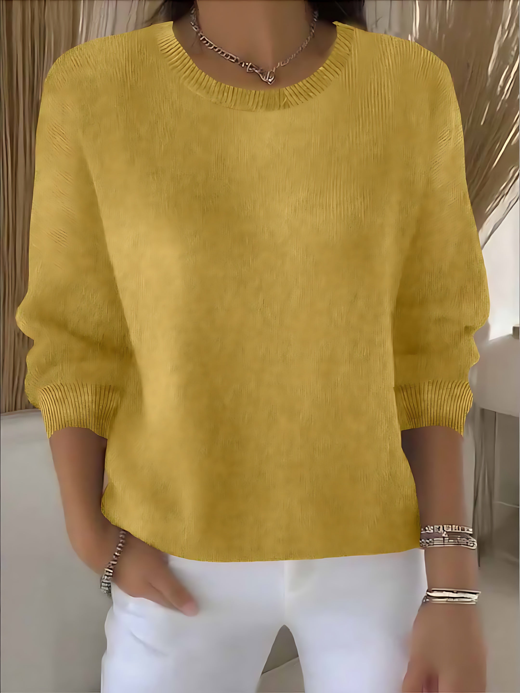 Renata – Crew Neck Drop Shoulder Knit Sweater
