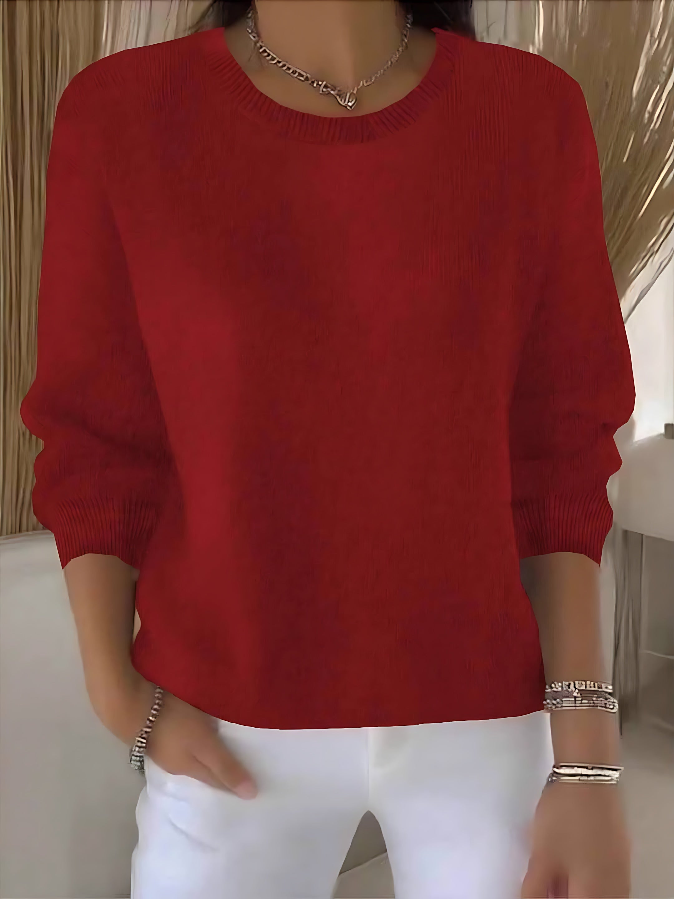 Renata – Crew Neck Drop Shoulder Knit Sweater