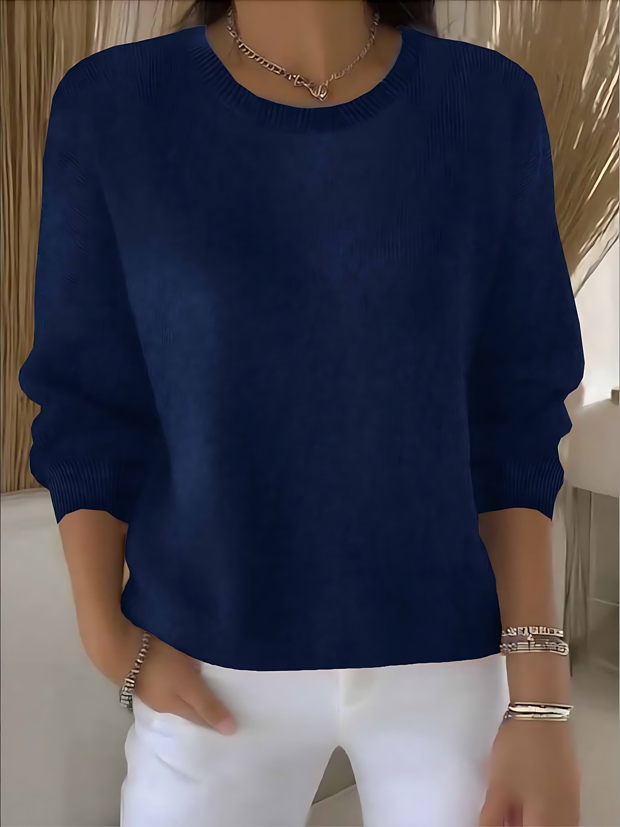Renata – Crew Neck Drop Shoulder Knit Sweater