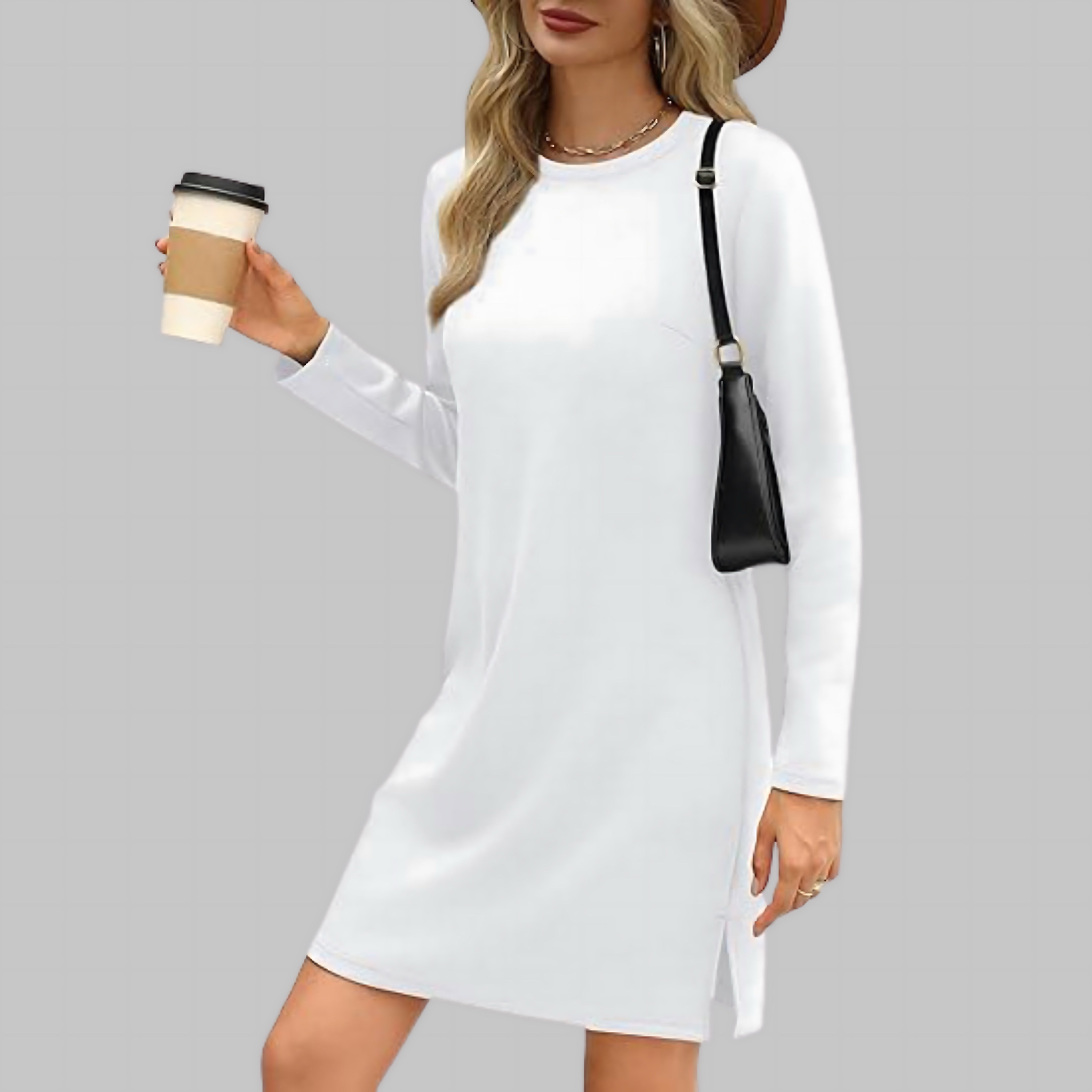 Renata – Long Sleeve Crew Neck Shift Dress