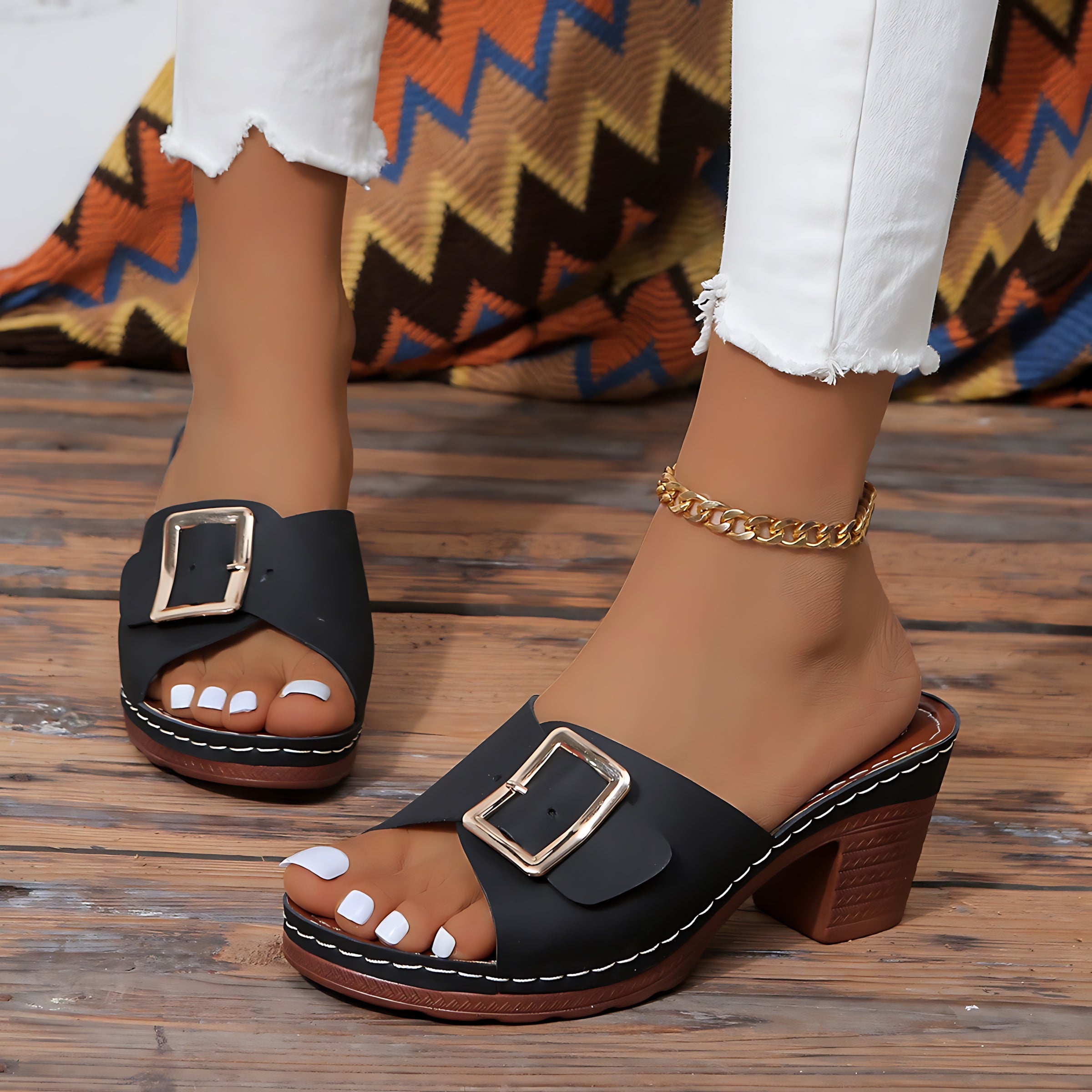 Riley – Open Toe Block Heel Mules
