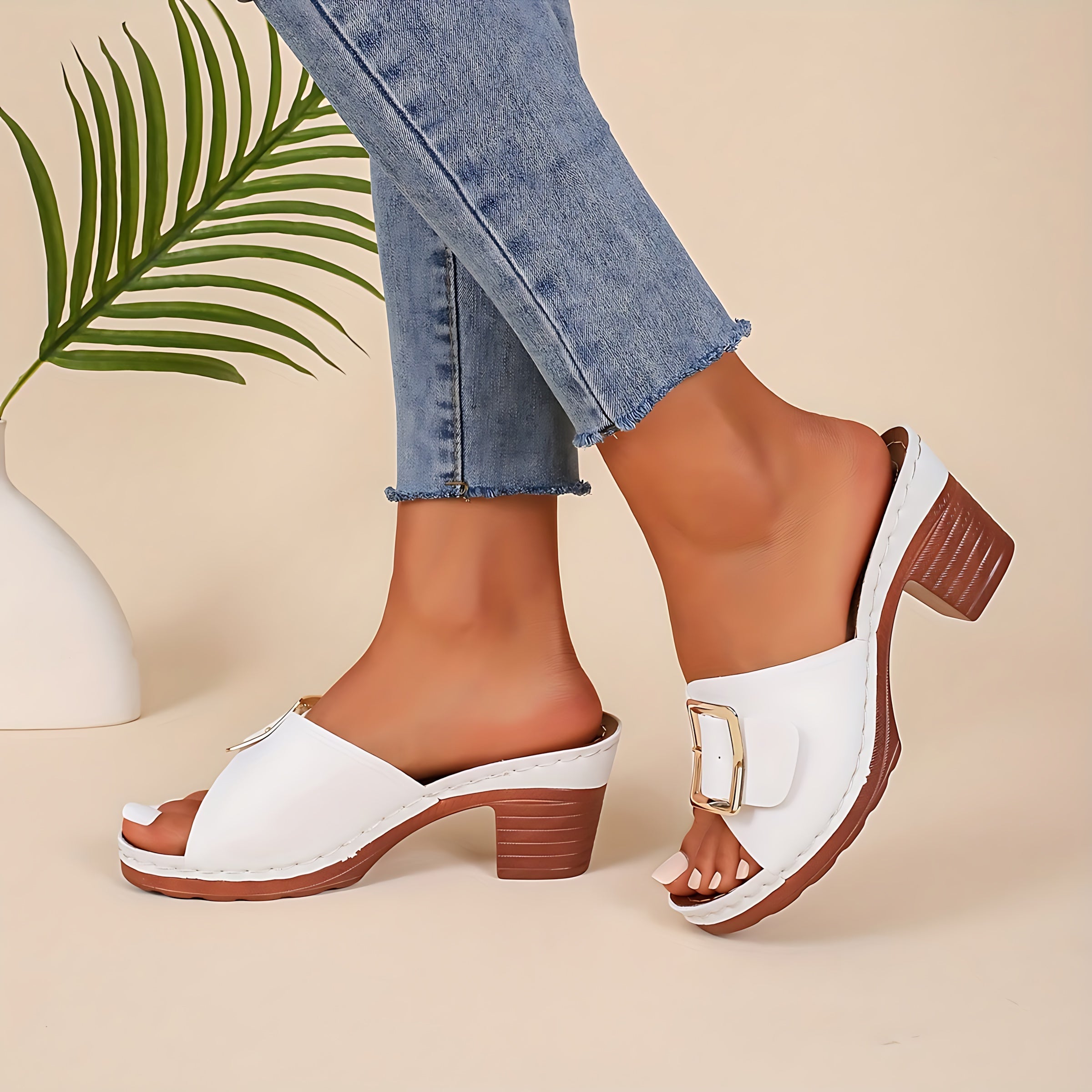 Riley – Open Toe Block Heel Mules