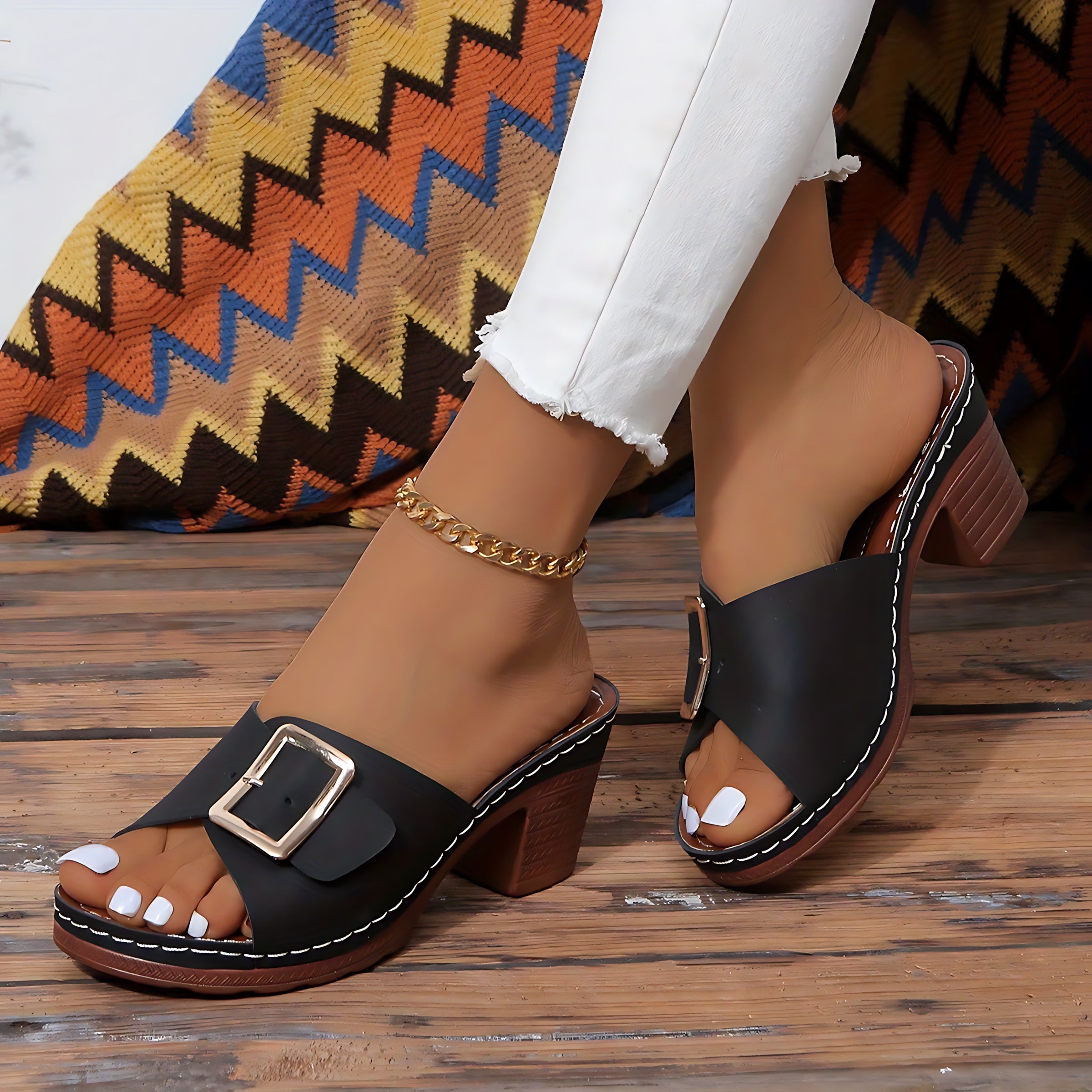 Riley – Open Toe Block Heel Mules