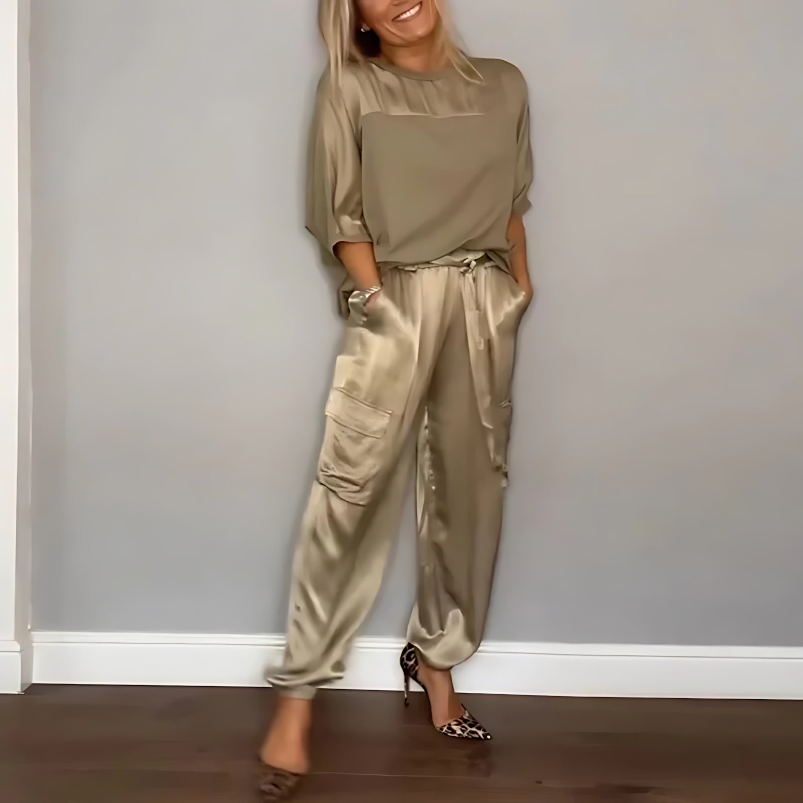 Riley – Satin Long Sleeve Top And Jogger Pants Set
