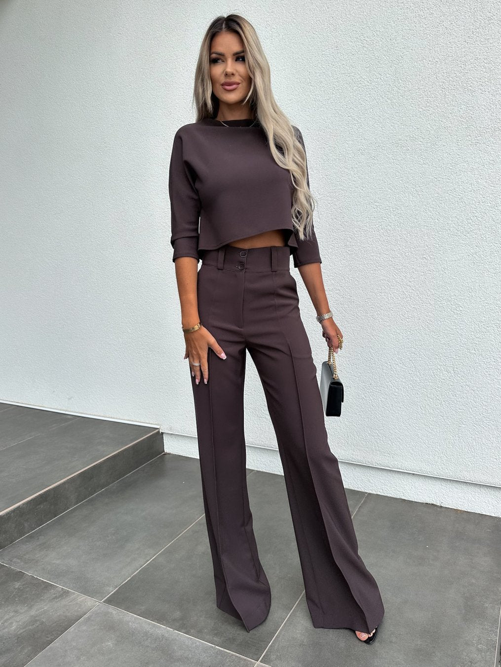 Caroline – Long Sleeve Crop Top and Flare Pants Lounge Set