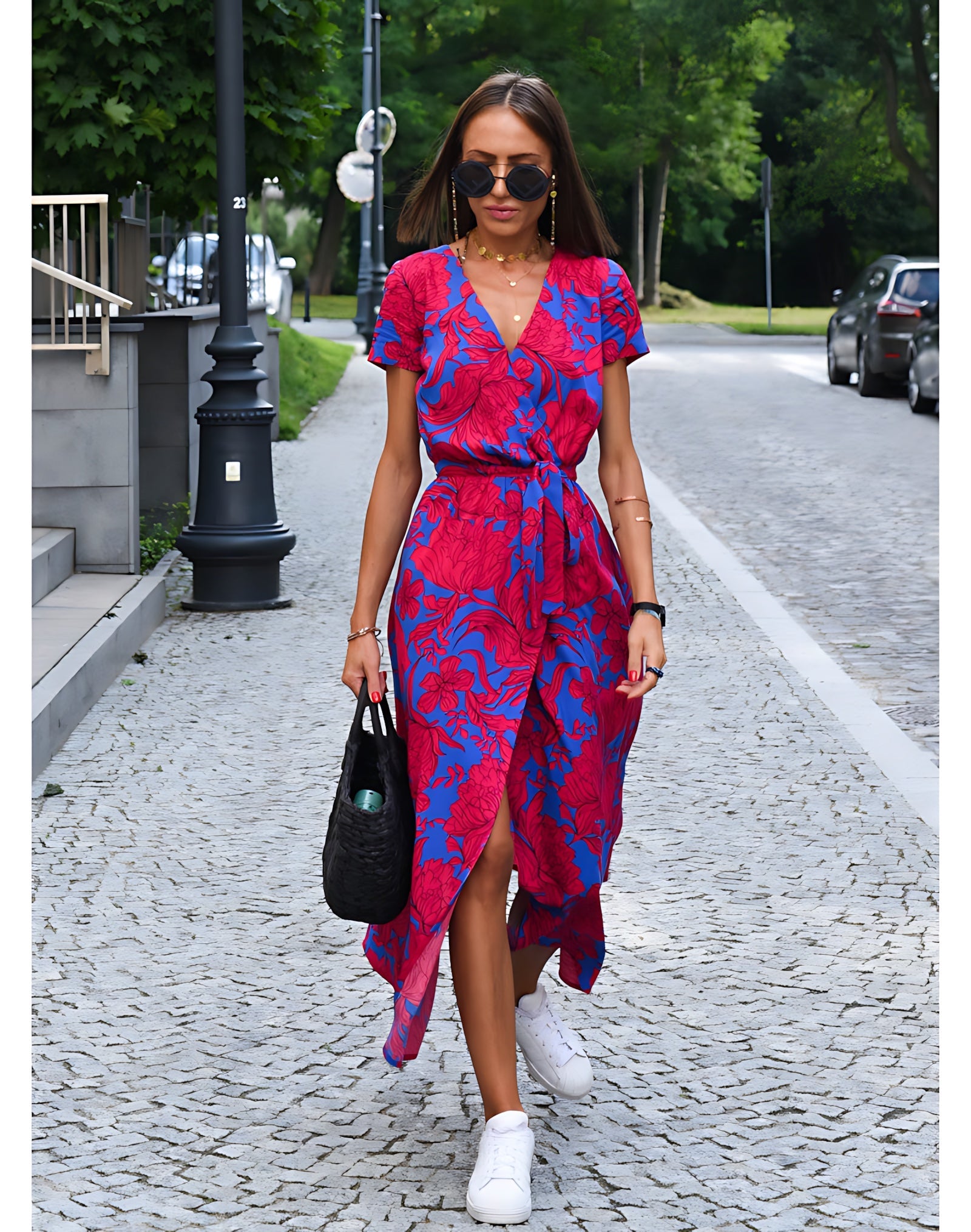 Rosalie – Floral Print Wrap Summer Midi Dress