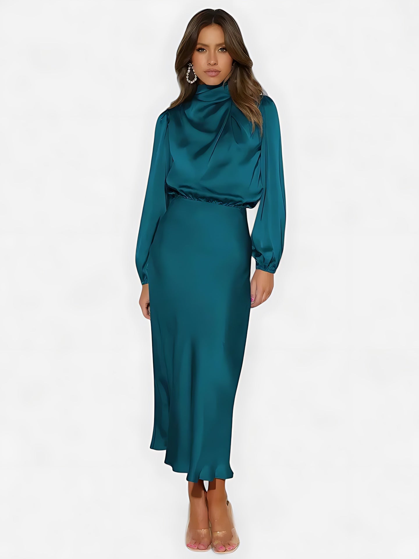 Rosalie – Satin Balloon Sleeve Cocktail Midi Dress