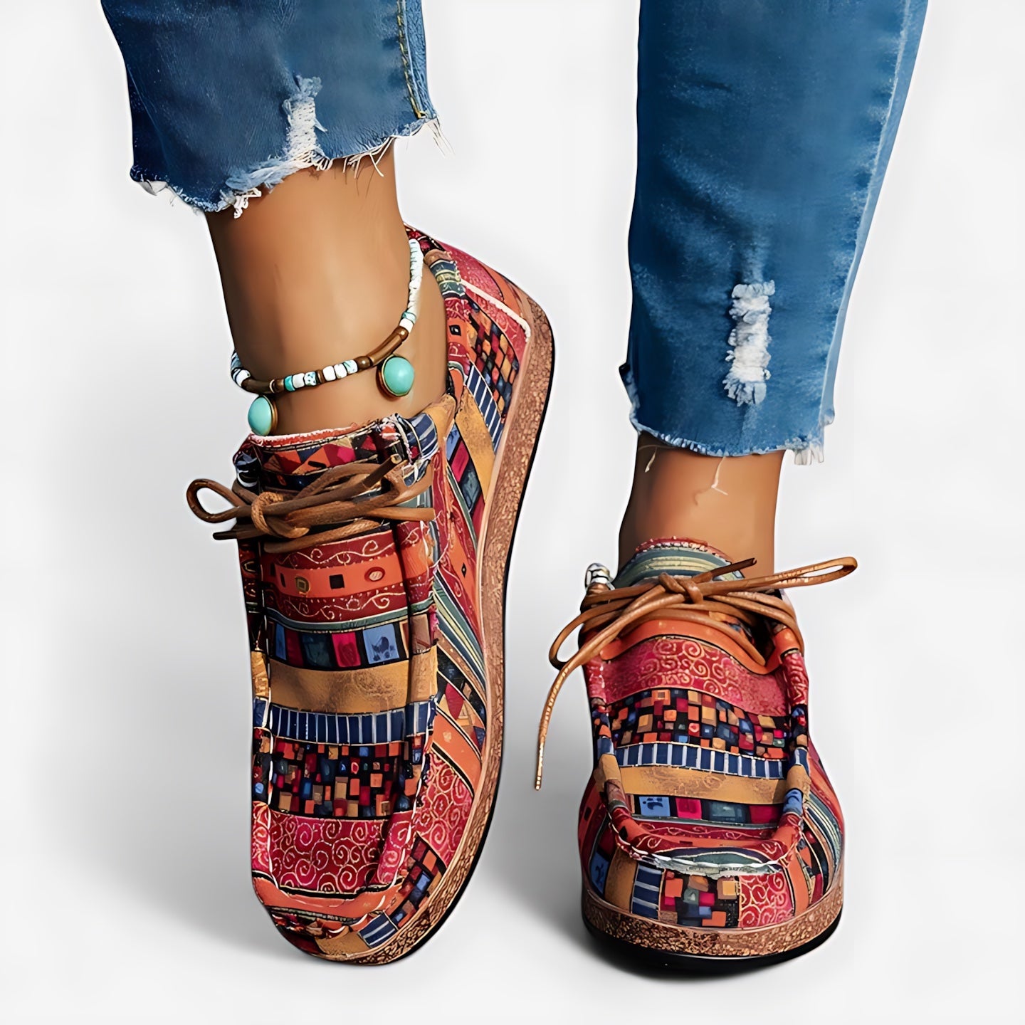 Rose – Aztec Print Moc Toe Lace Up Sneakers
