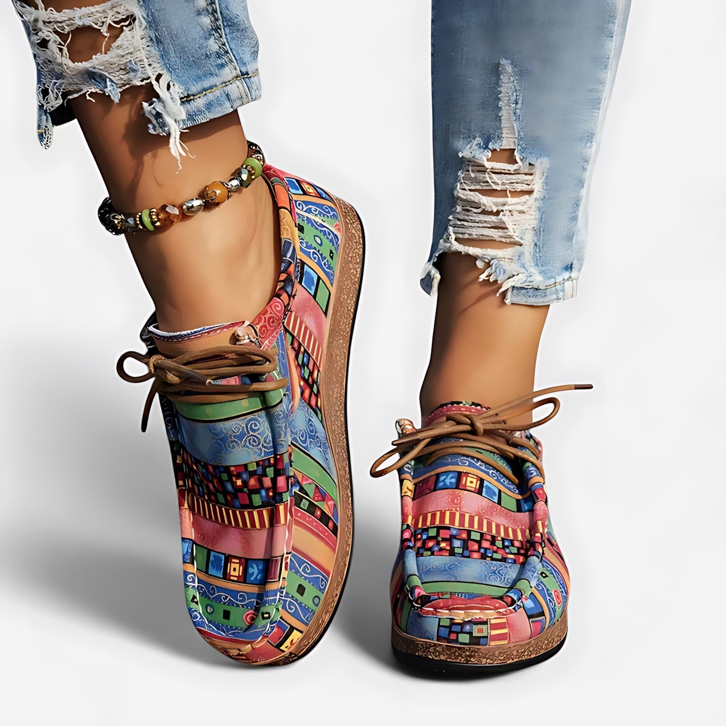 Rose – Aztec Print Moc Toe Lace Up Sneakers