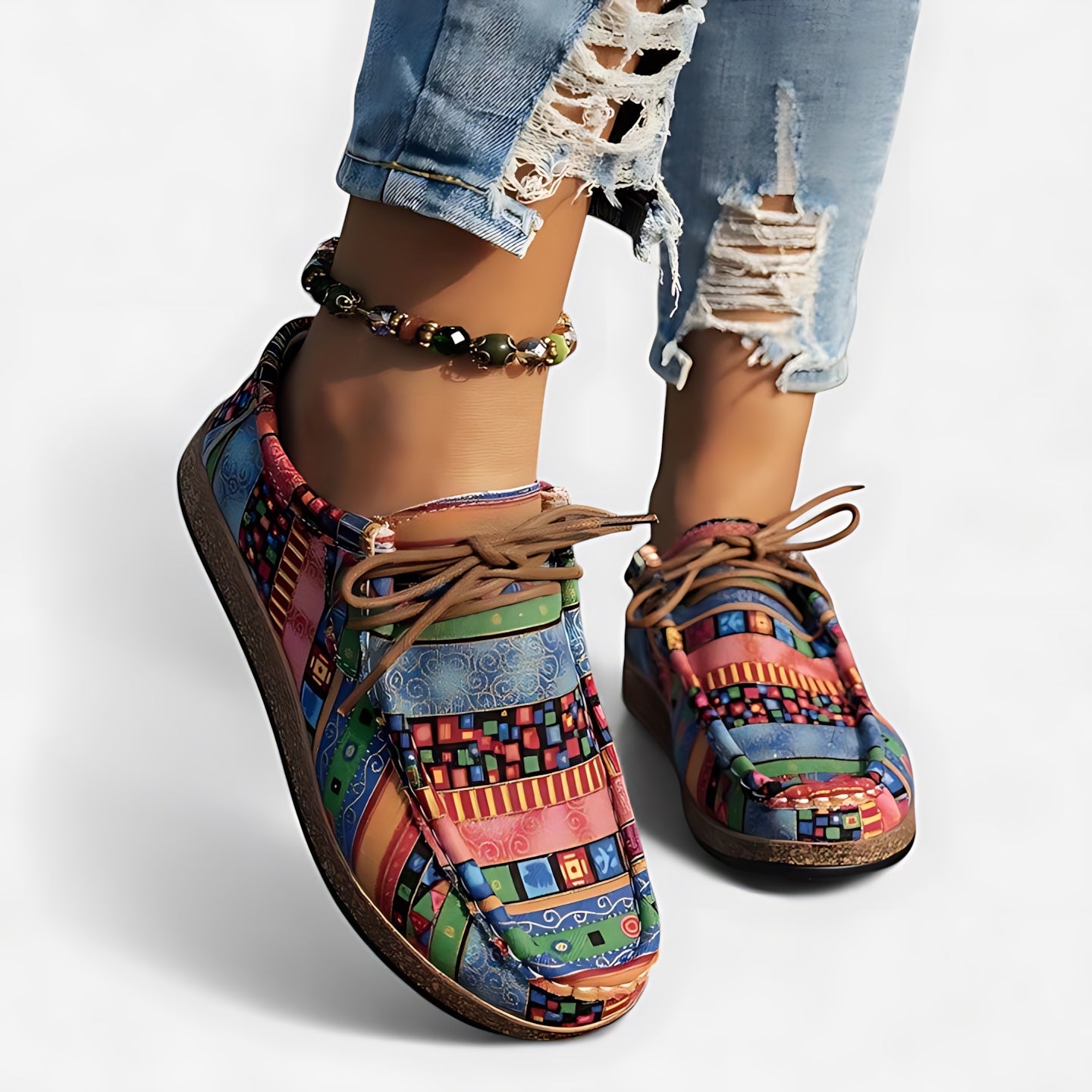 Rose – Aztec Print Moc Toe Lace Up Sneakers