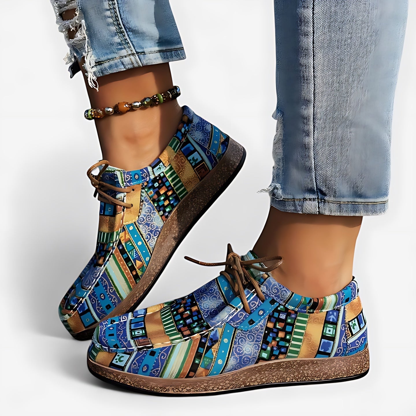 Rose – Aztec Print Moc Toe Lace Up Sneakers