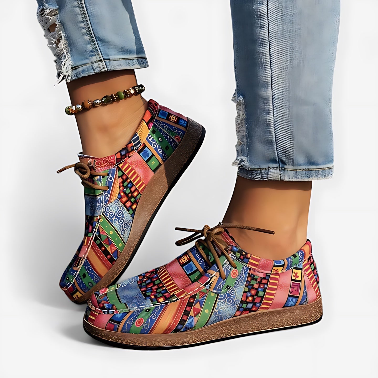 Rose – Aztec Print Moc Toe Lace Up Sneakers