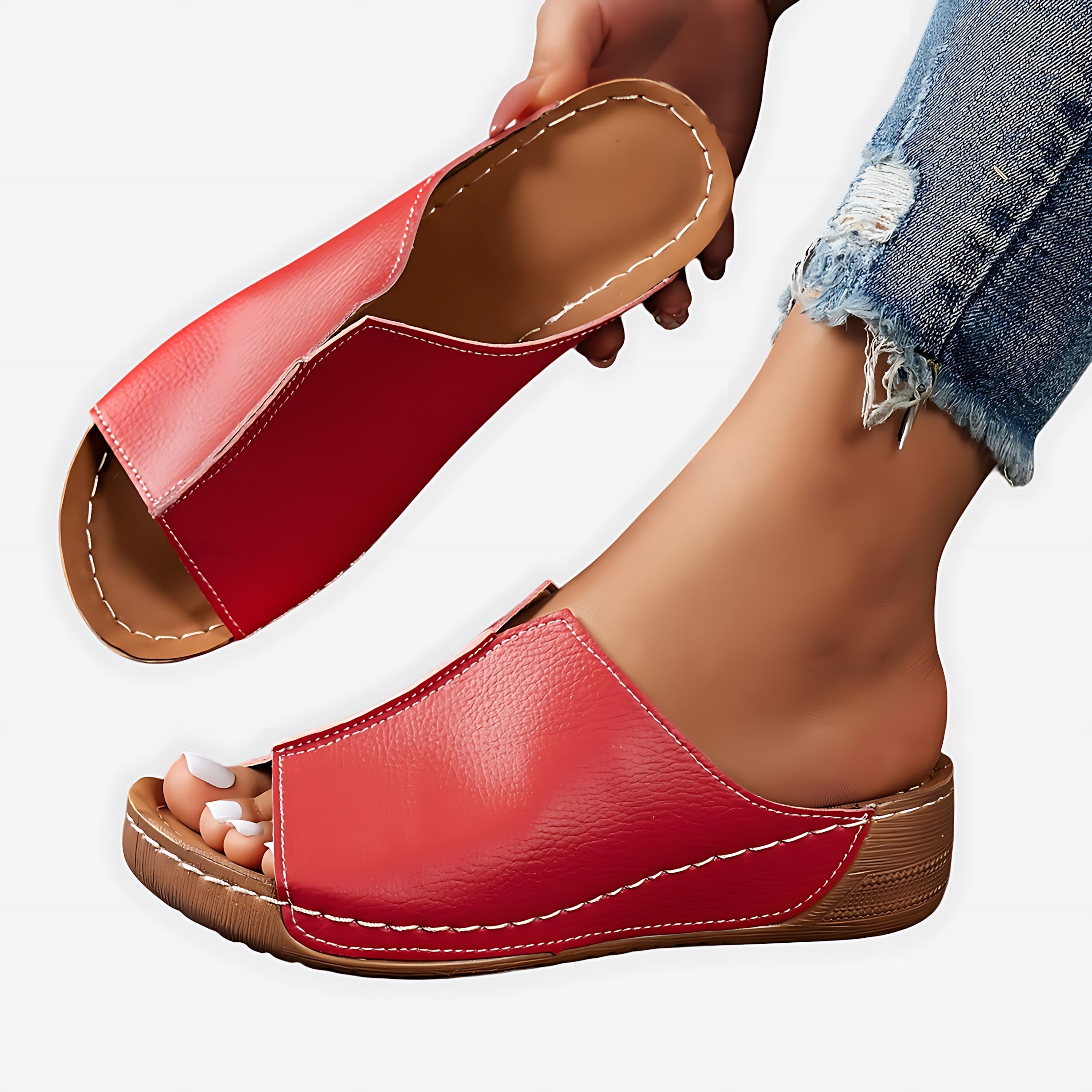 Rose – Crossover Wide Band Wedge Slide Sandals