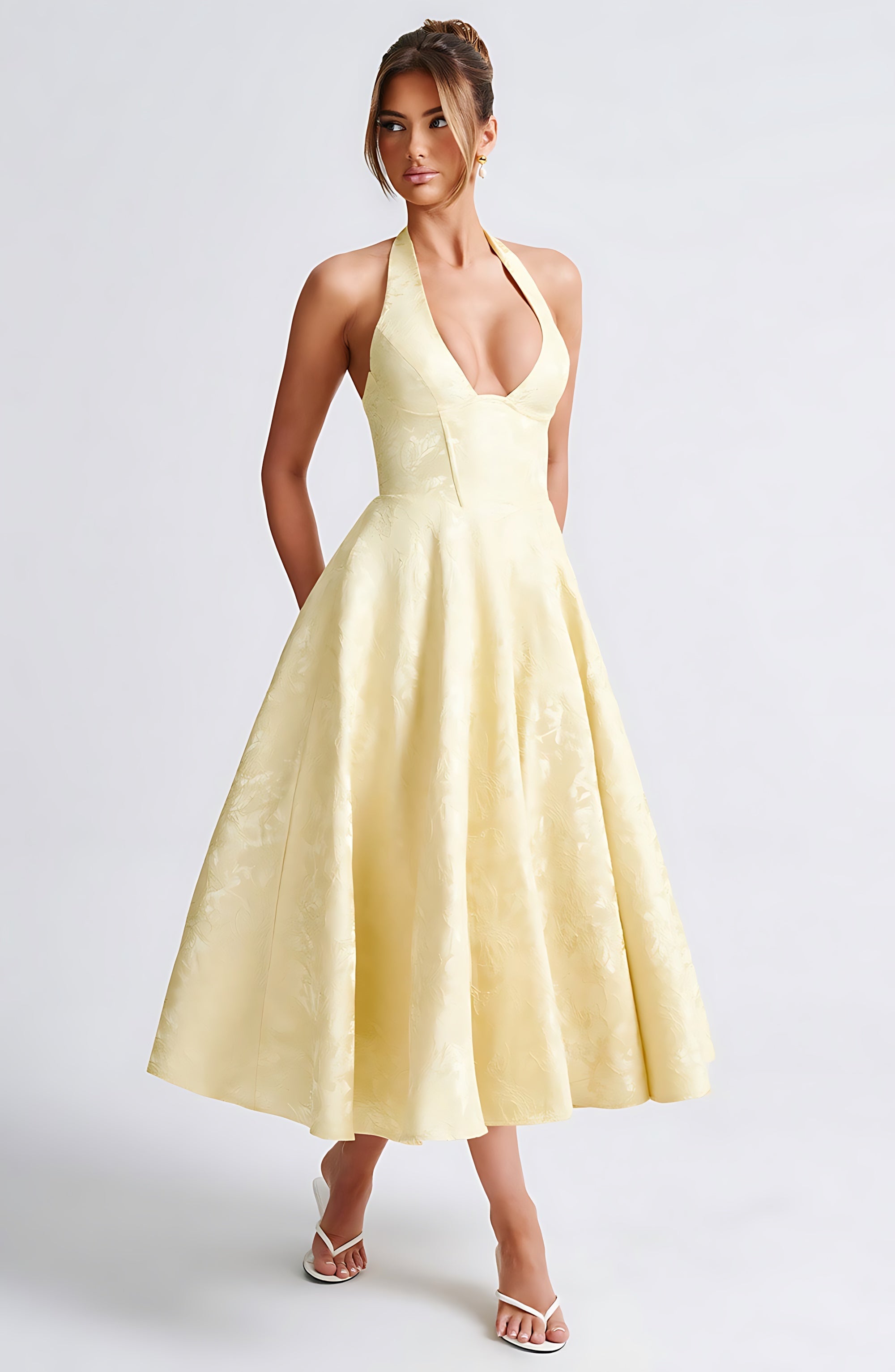 Rose – Halter Fit and Flare Wedding Guest Midi Dress