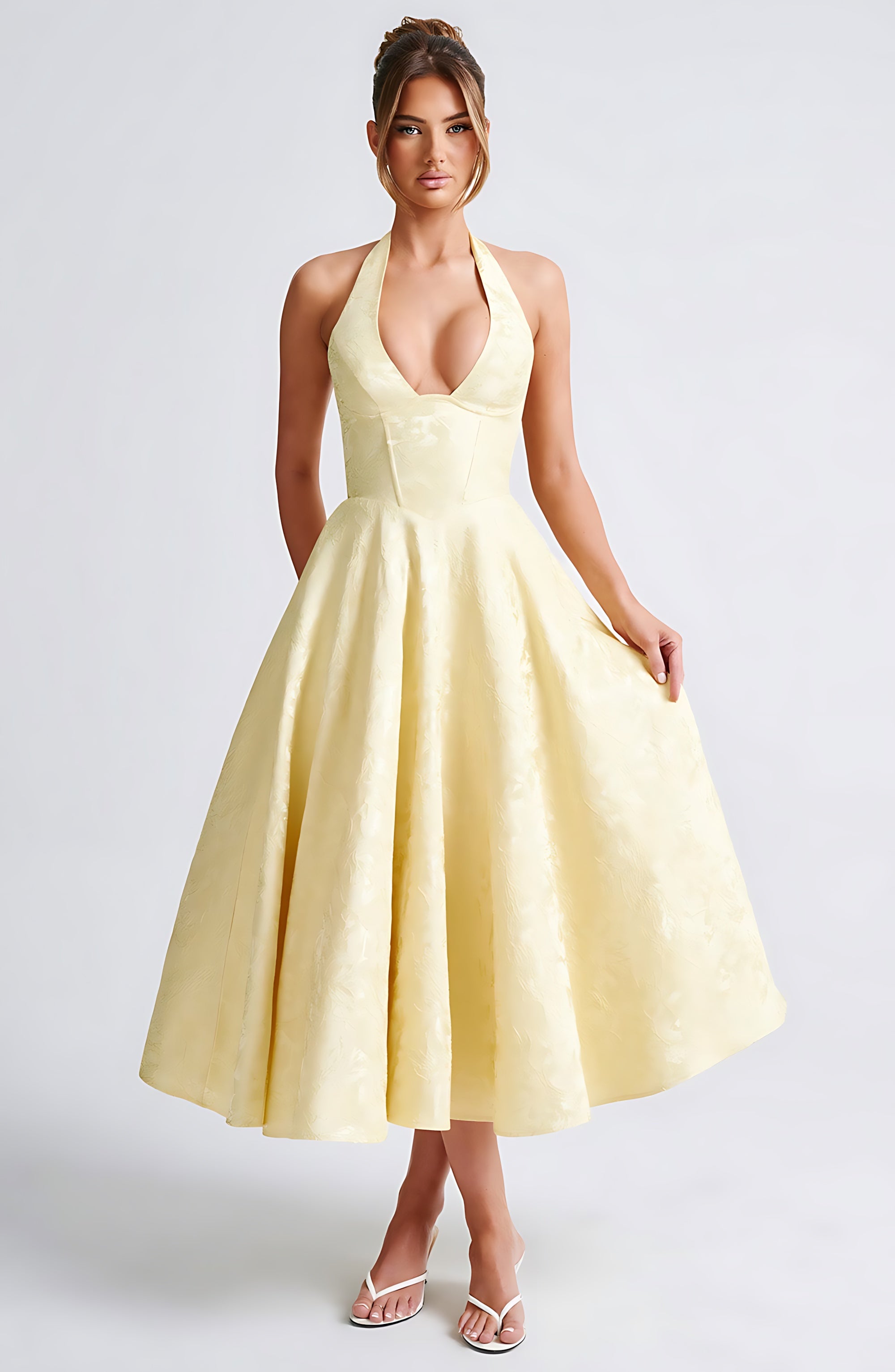 Rose – Halter Fit and Flare Wedding Guest Midi Dress