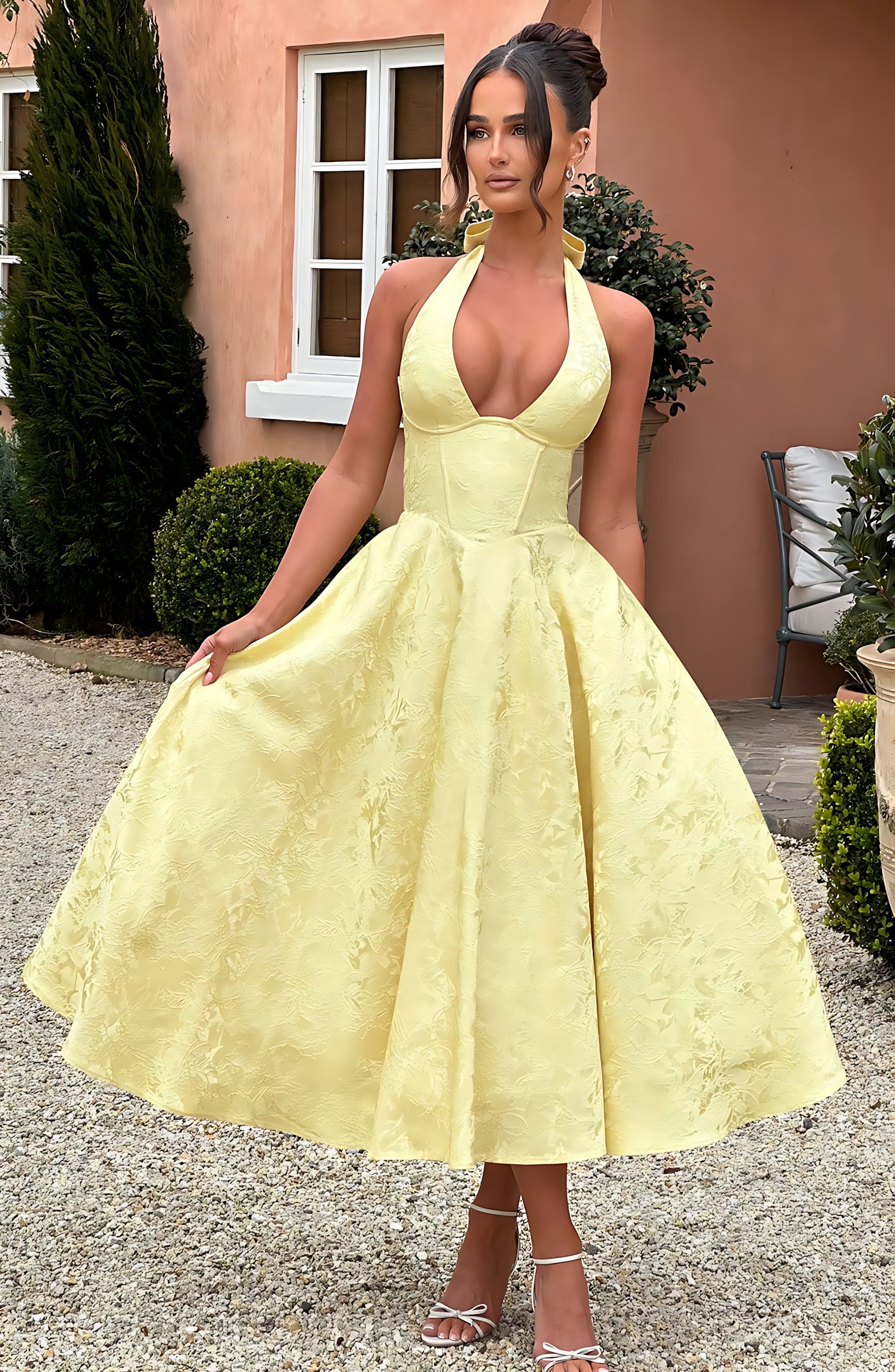 Rose – Halter Fit and Flare Wedding Guest Midi Dress