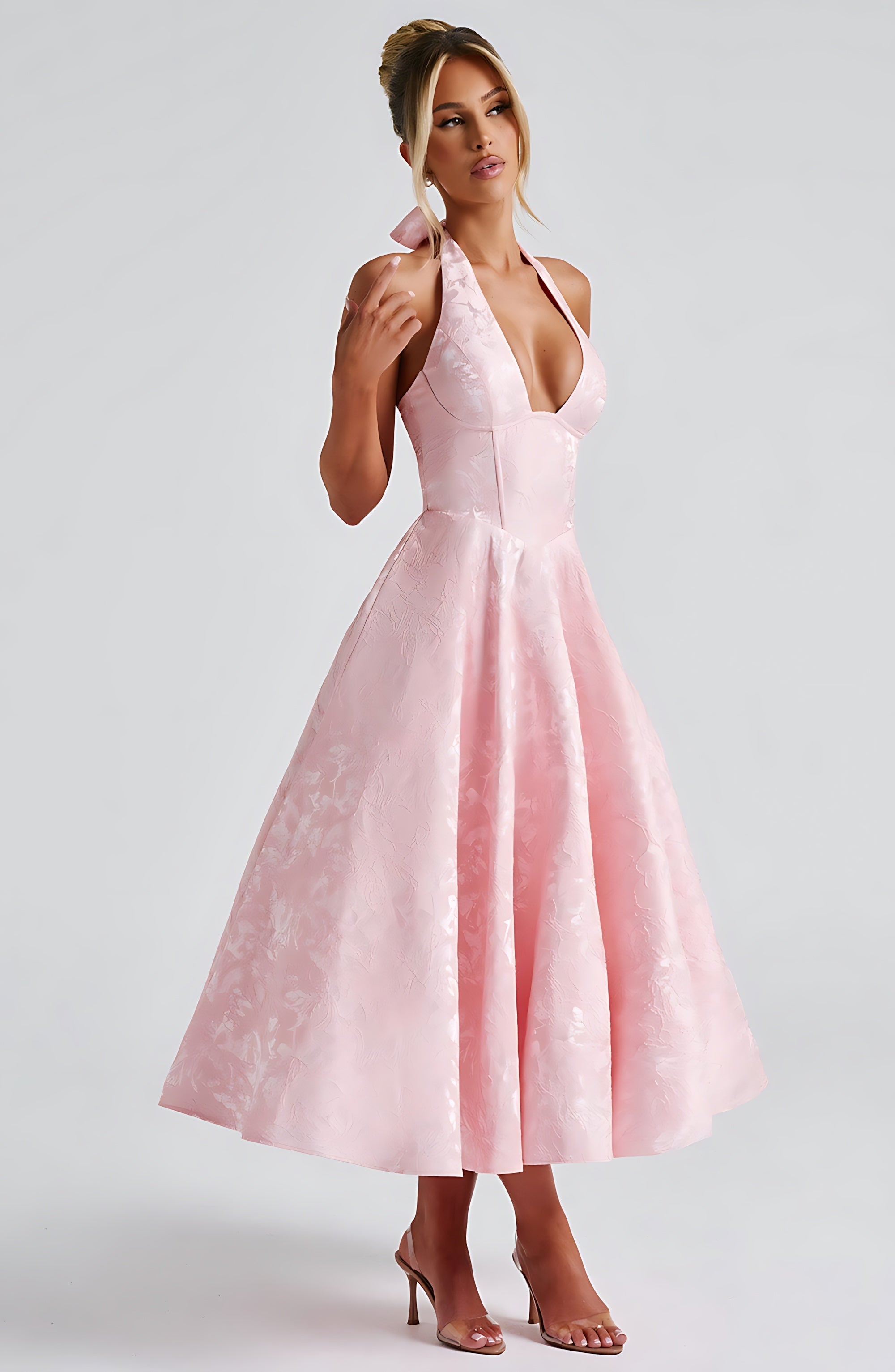 Rose – Halter Fit and Flare Wedding Guest Midi Dress
