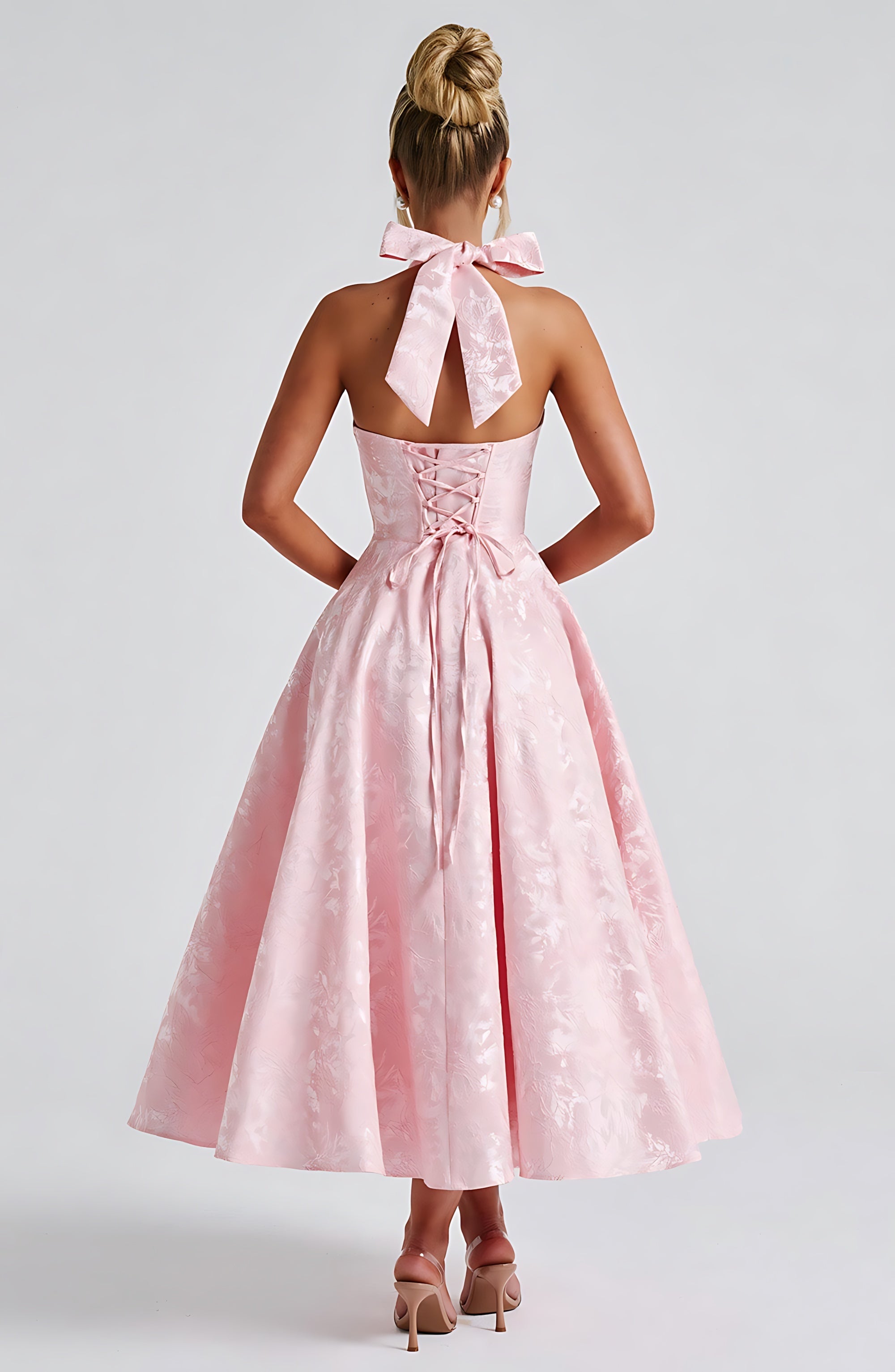 Rose – Halter Fit and Flare Wedding Guest Midi Dress