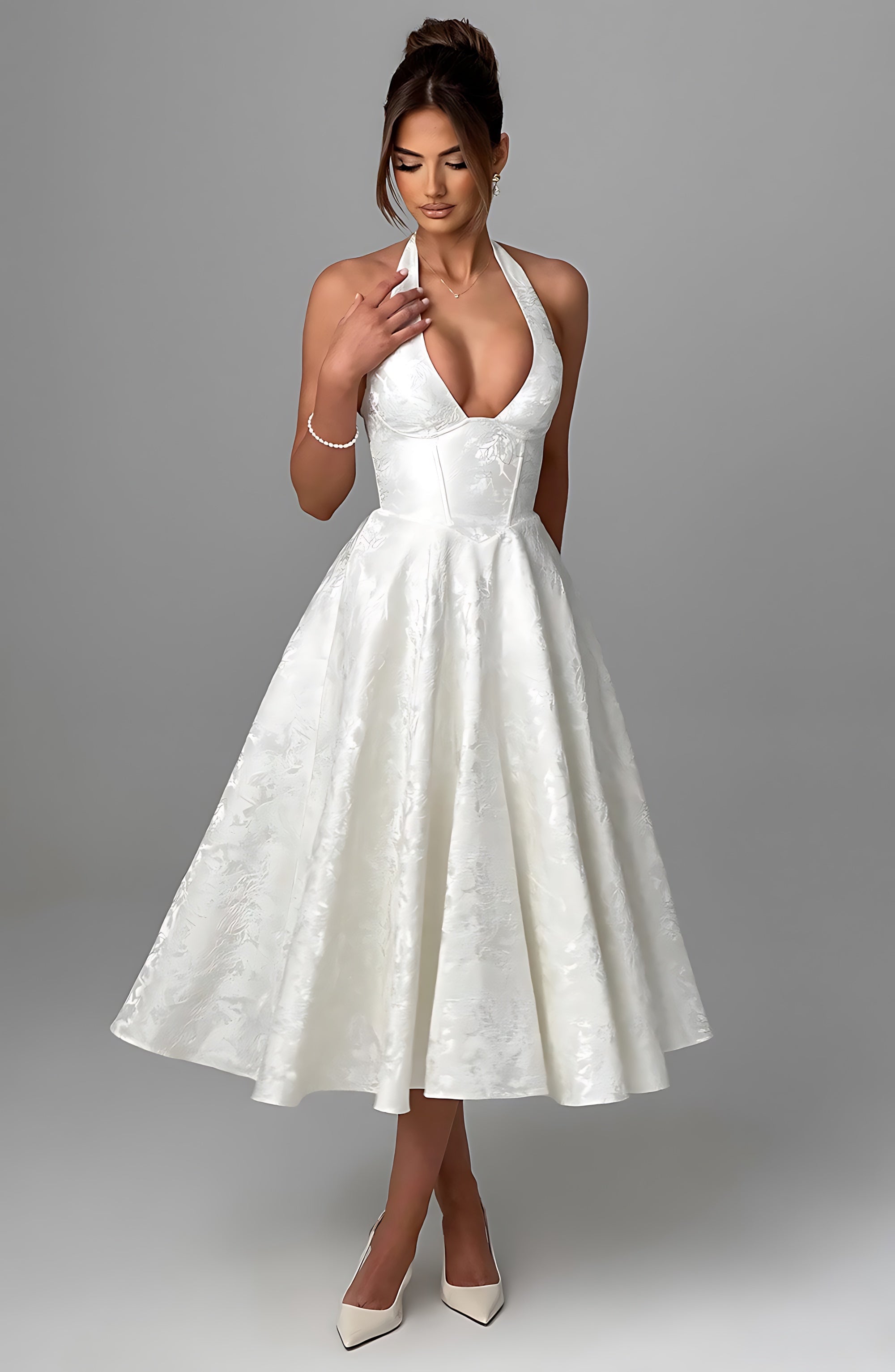 Rose – Halter Fit and Flare Wedding Guest Midi Dress