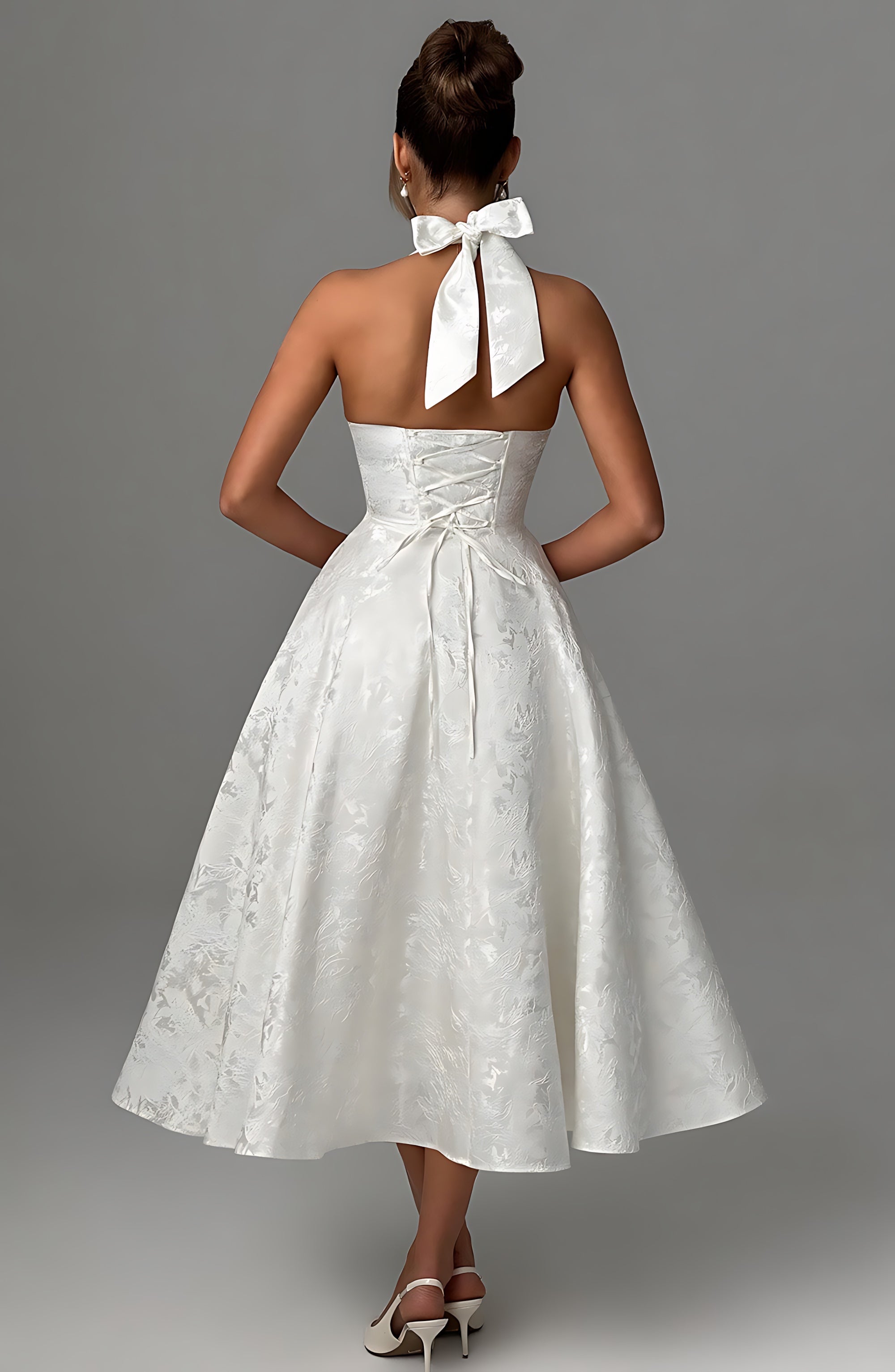 Rose – Halter Fit and Flare Wedding Guest Midi Dress
