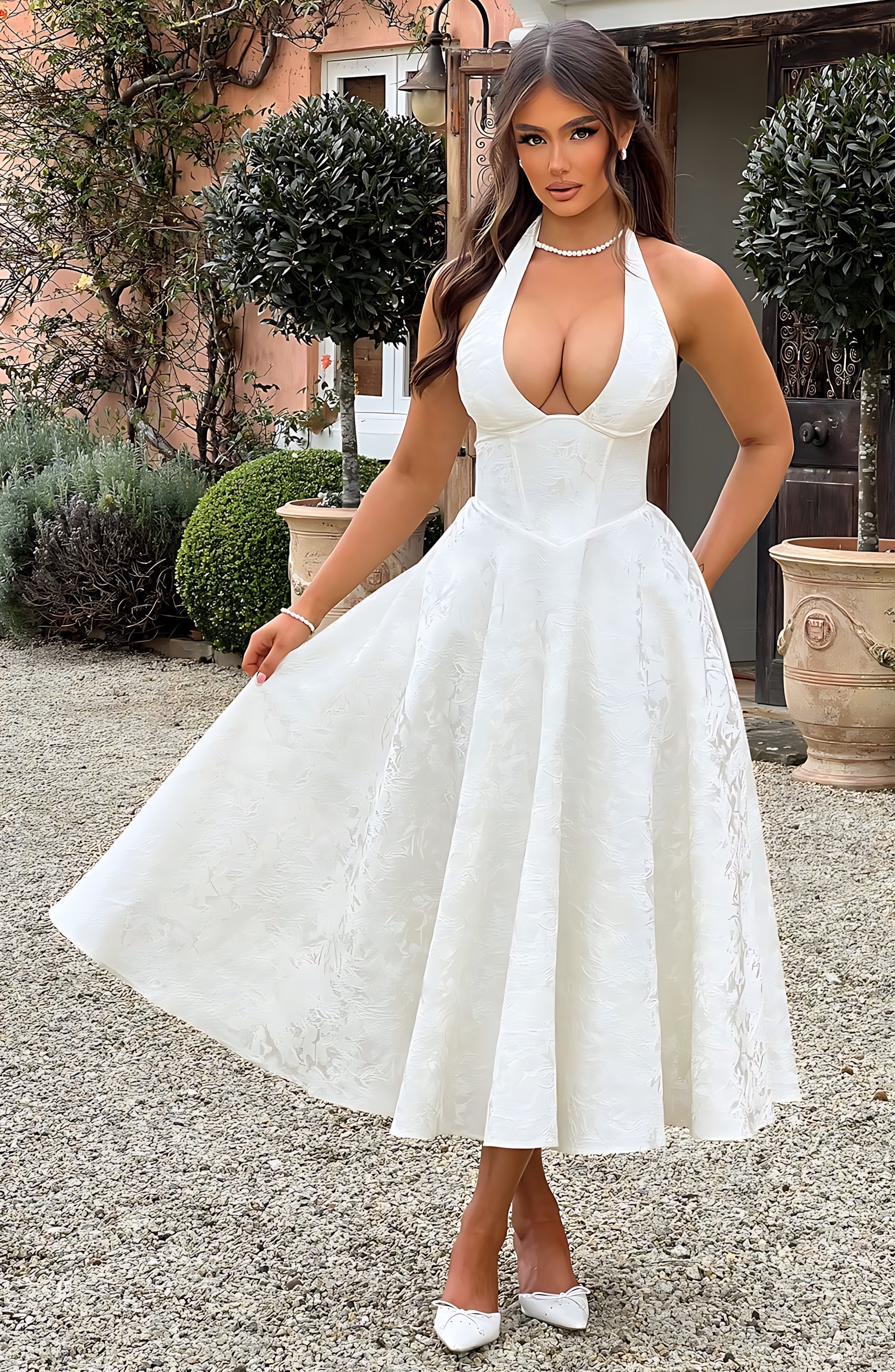 Rose – Halter Fit and Flare Wedding Guest Midi Dress