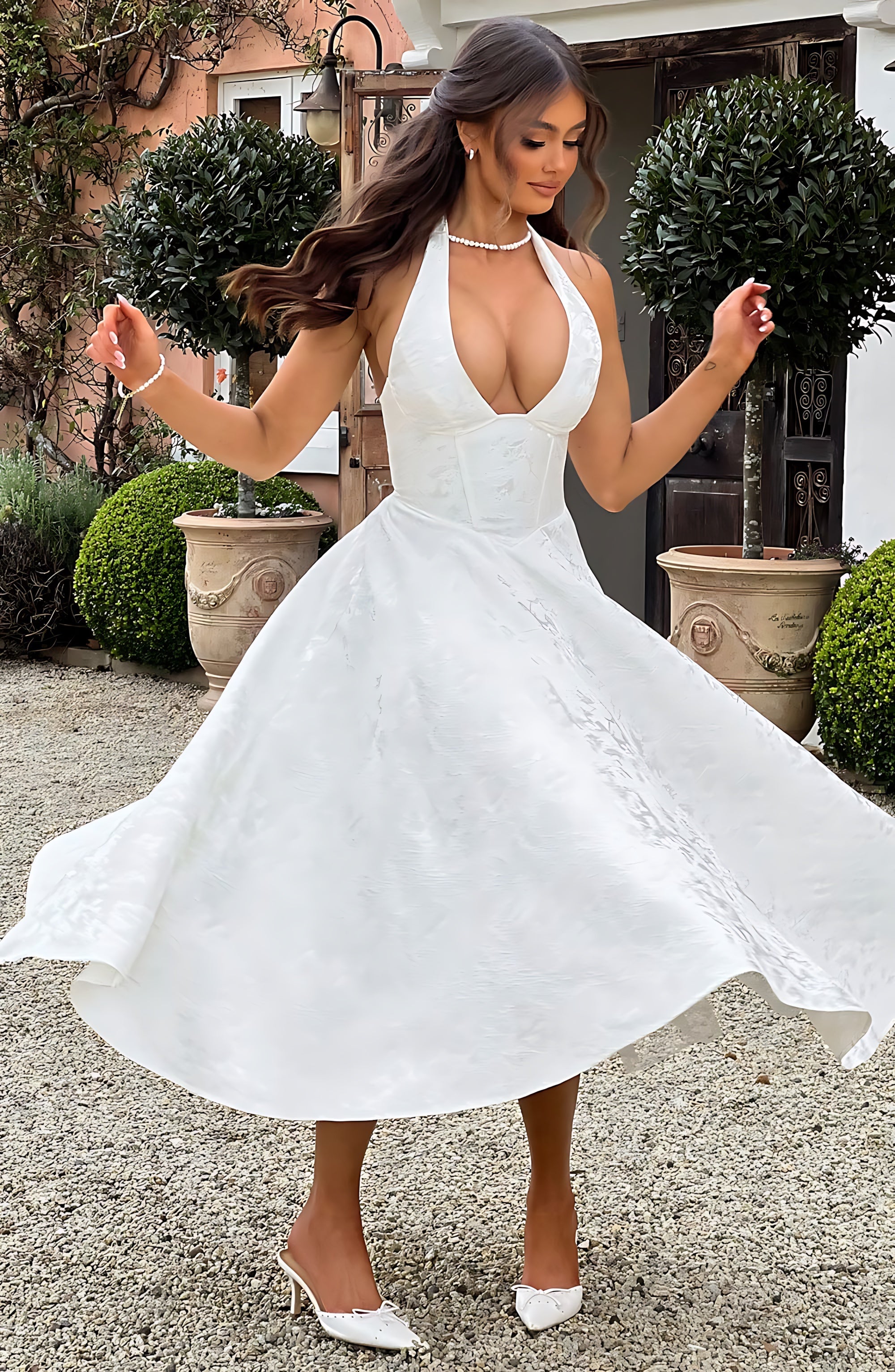Rose – Halter Fit and Flare Wedding Guest Midi Dress