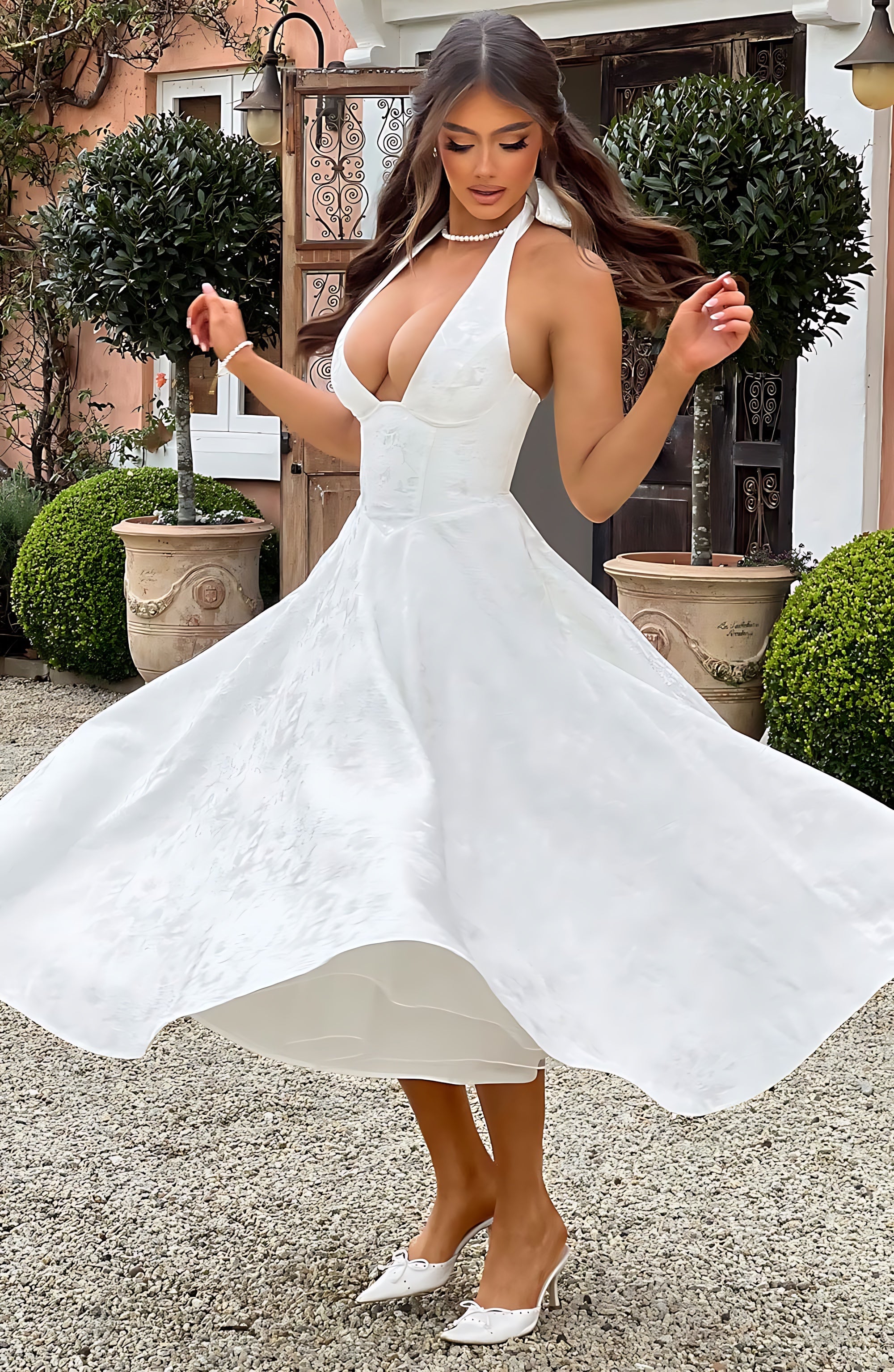 Rose – Halter Fit and Flare Wedding Guest Midi Dress