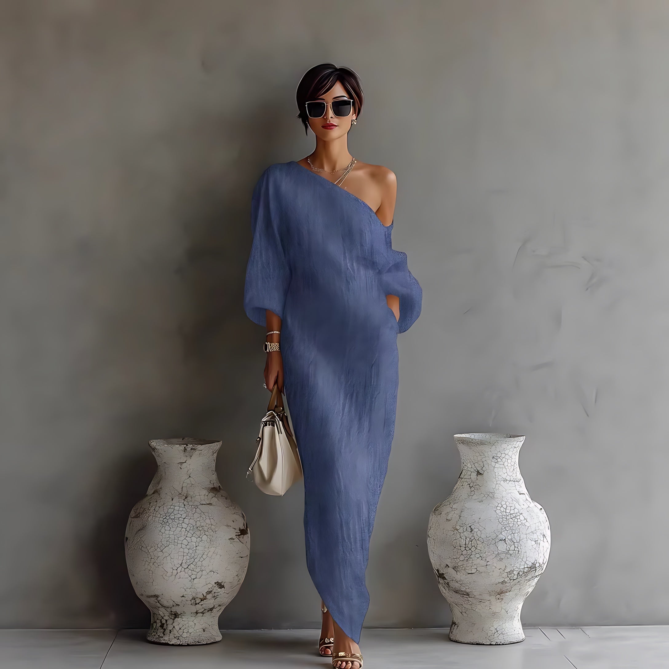 Rose – Off Shoulder Lantern Sleeve Vacation Maxi Dress