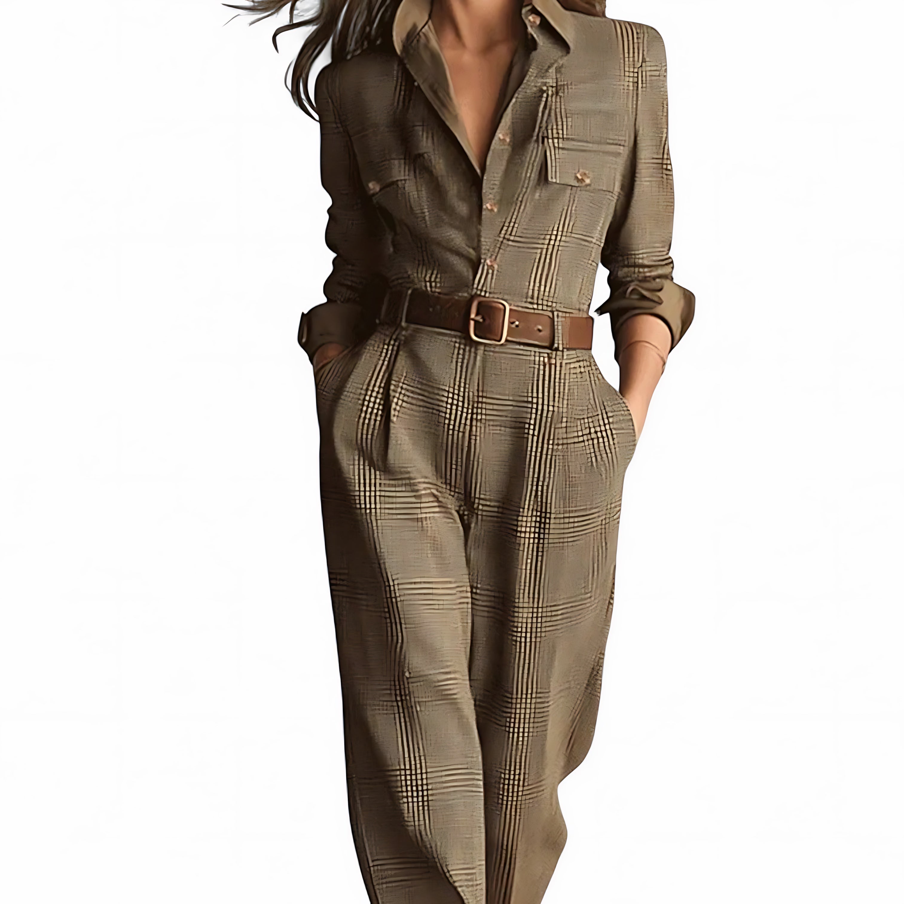 Rose – Plaid Collared Utility Jumpsuit