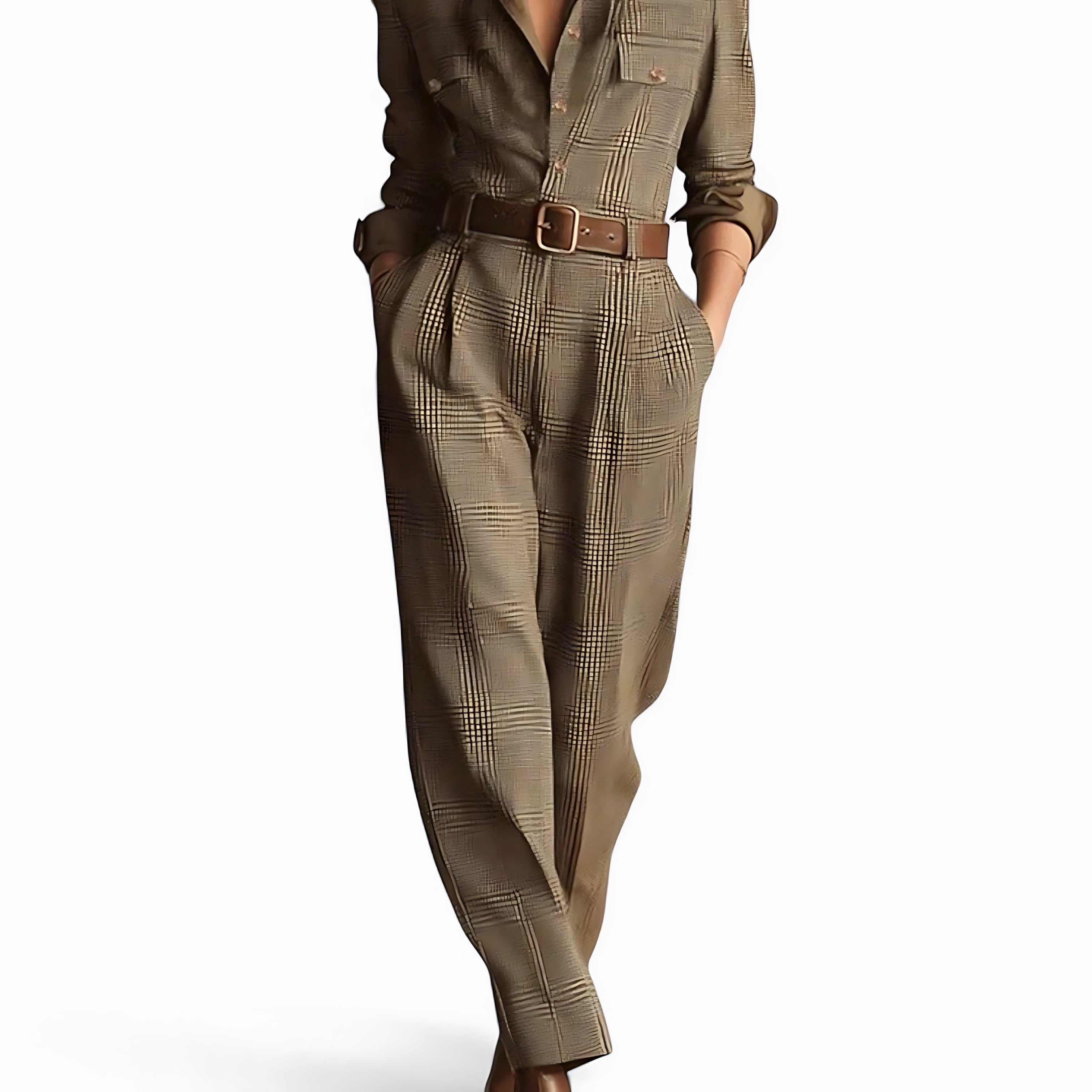 Rose – Plaid Collared Utility Jumpsuit