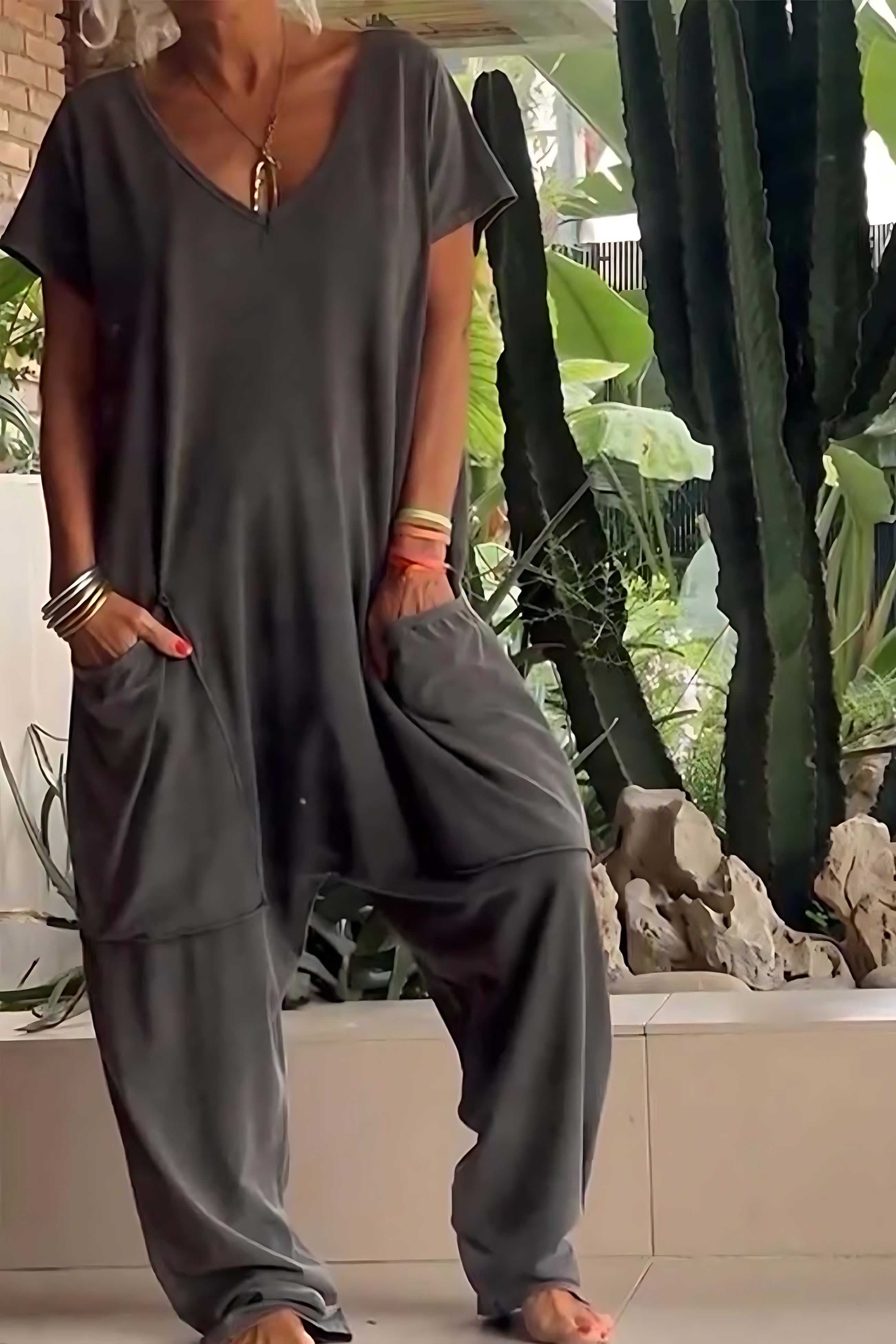 Ruby – V Neck Short Sleeve Harem Jumpsuit