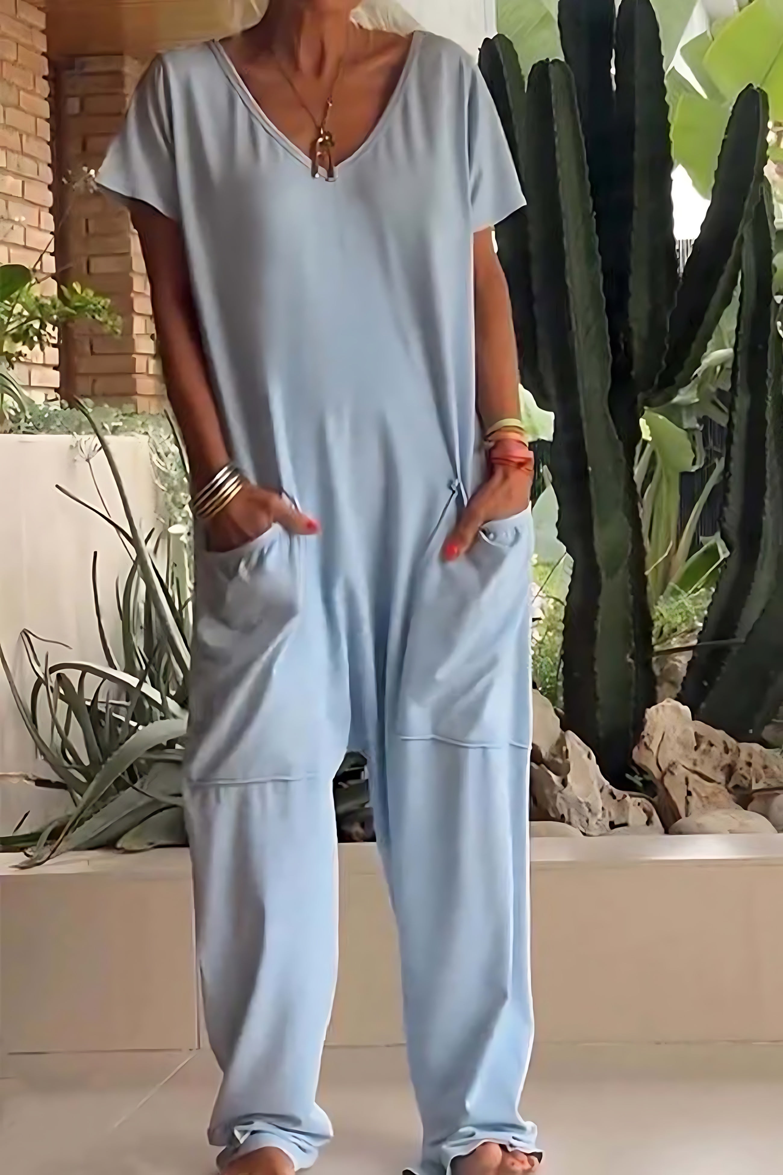 Ruby – V Neck Short Sleeve Harem Jumpsuit