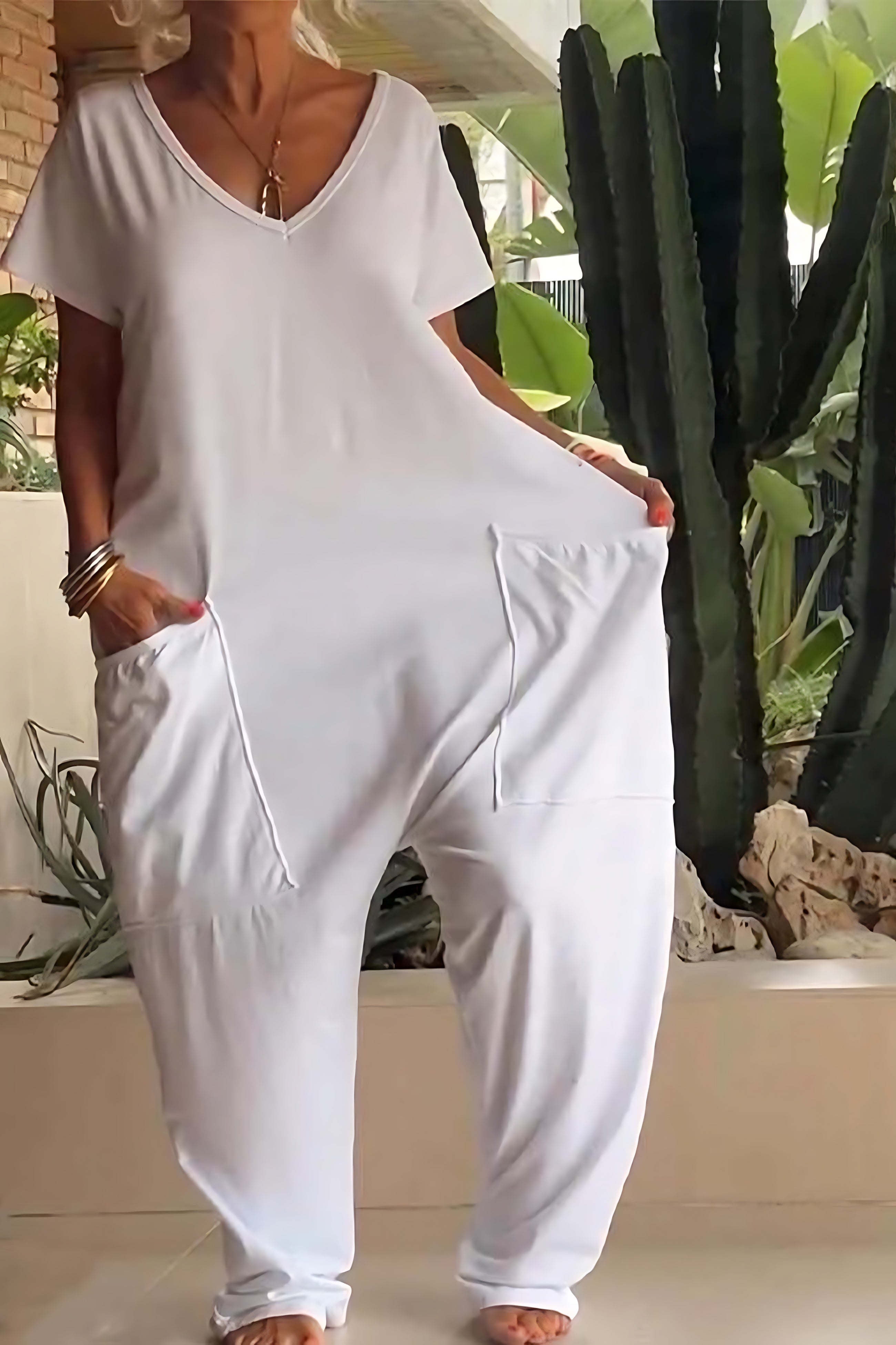 Ruby – V Neck Short Sleeve Harem Jumpsuit