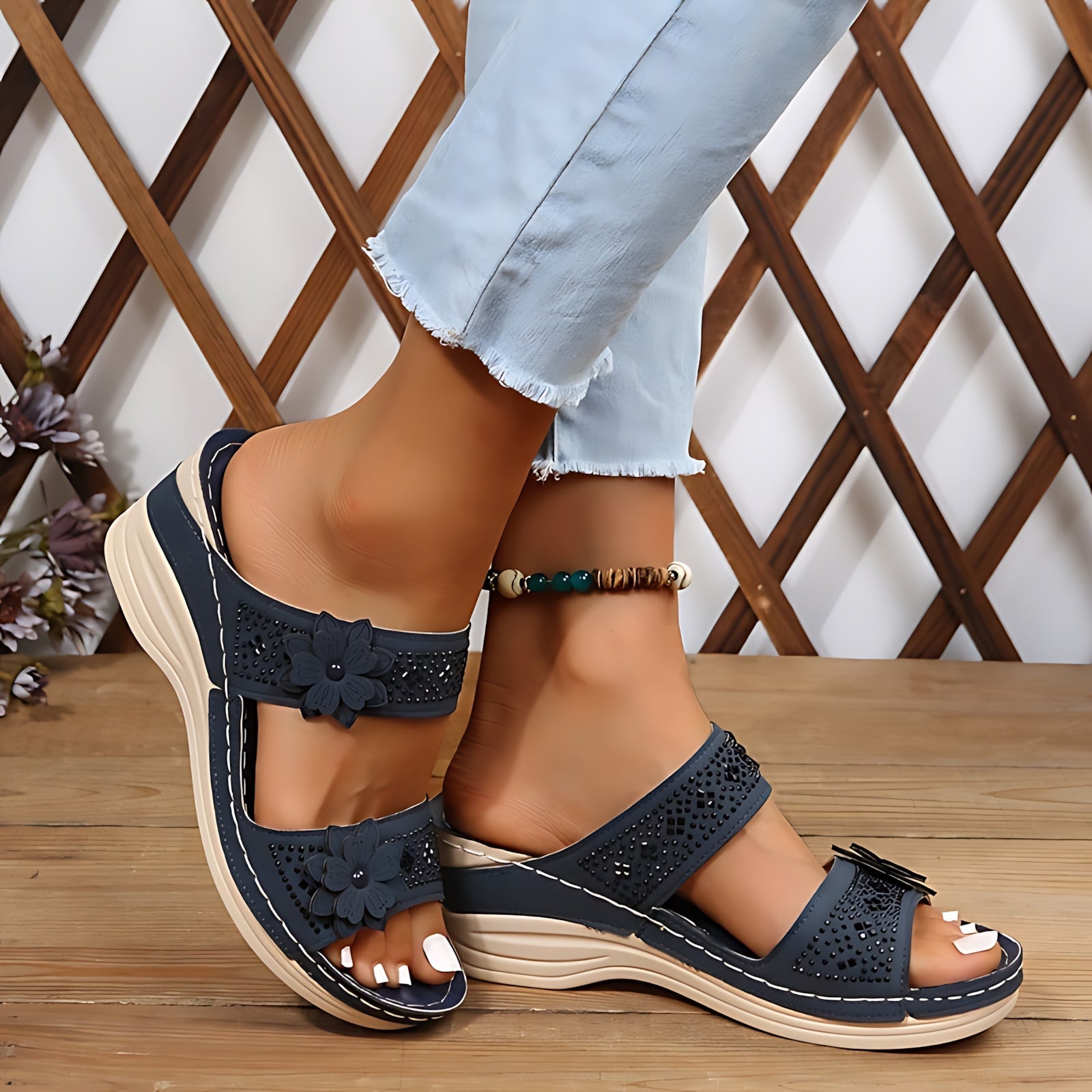 Ruby – Woven Wedge Slide Sandals