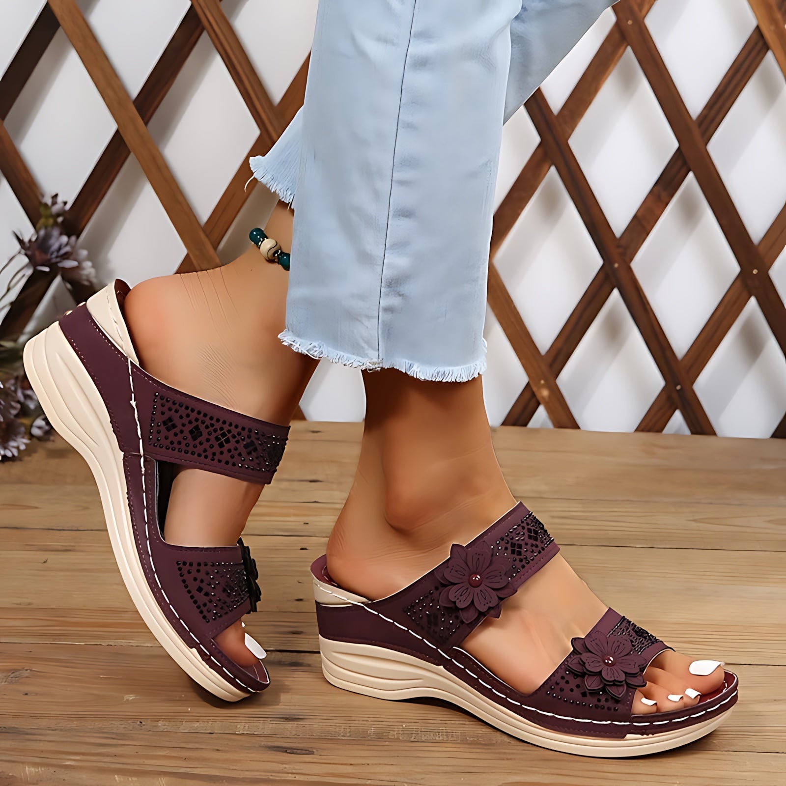 Ruby – Woven Wedge Slide Sandals