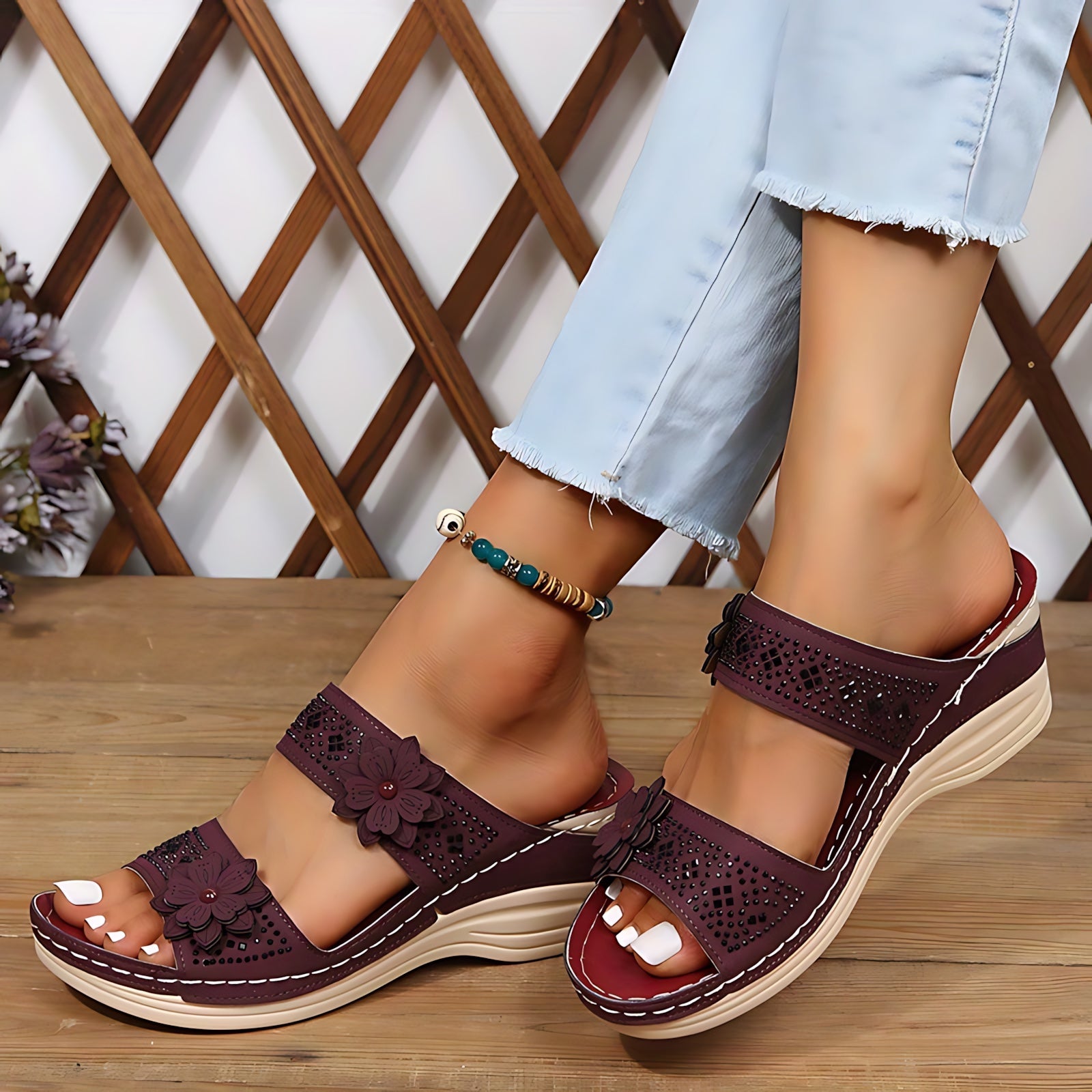 Ruby – Woven Wedge Slide Sandals
