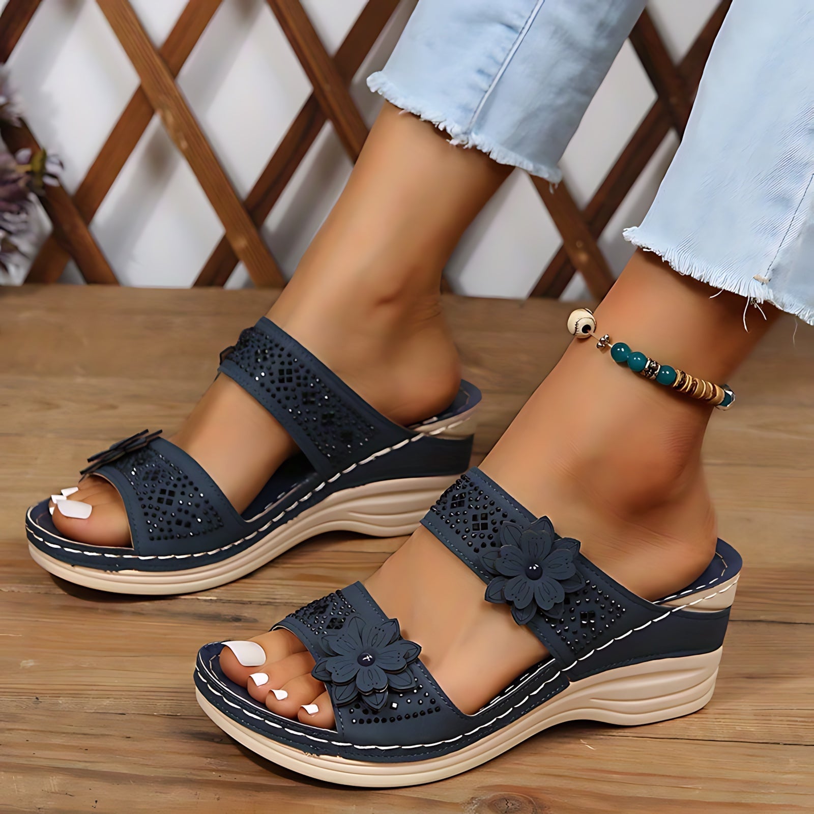 Ruby – Woven Wedge Slide Sandals