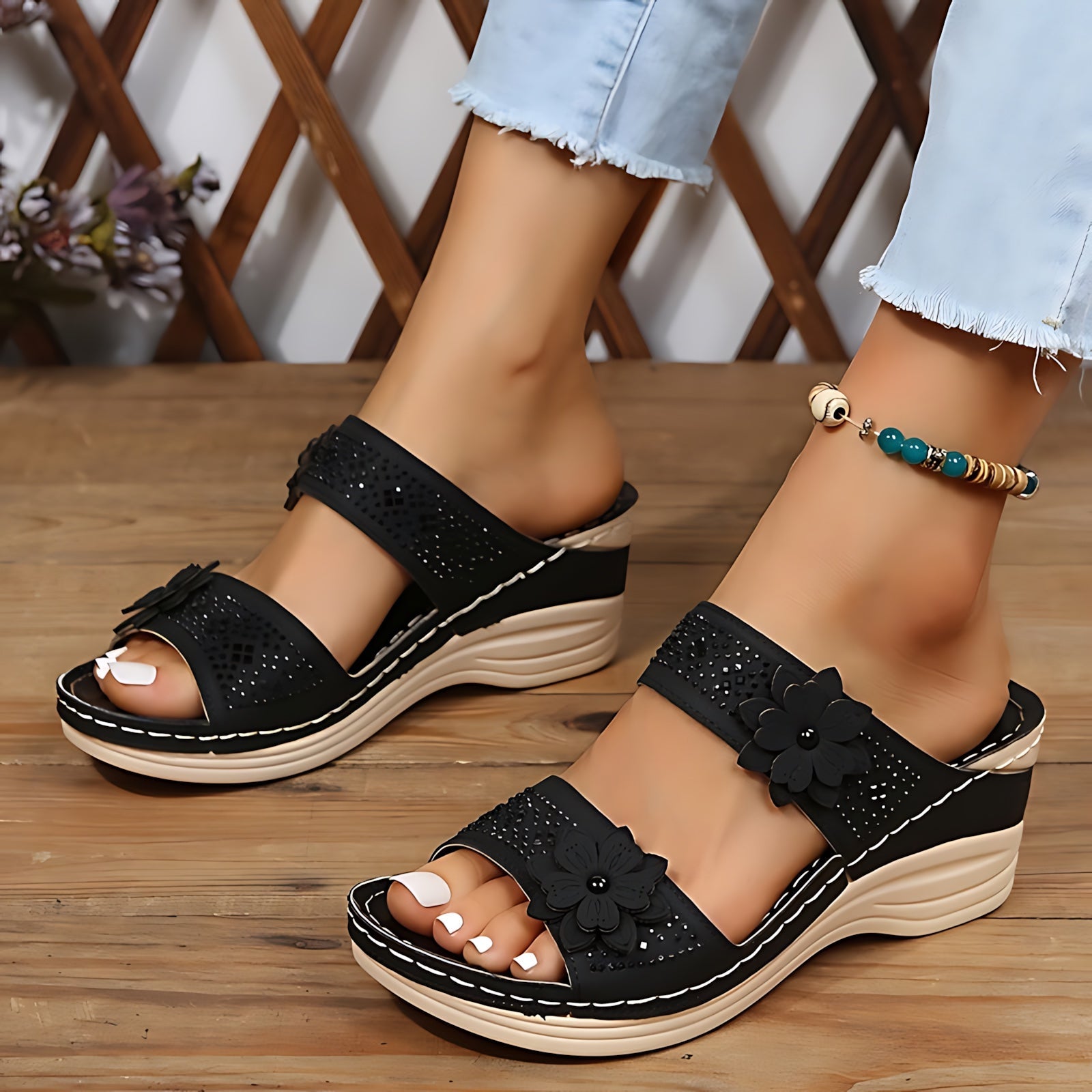 Ruby – Woven Wedge Slide Sandals