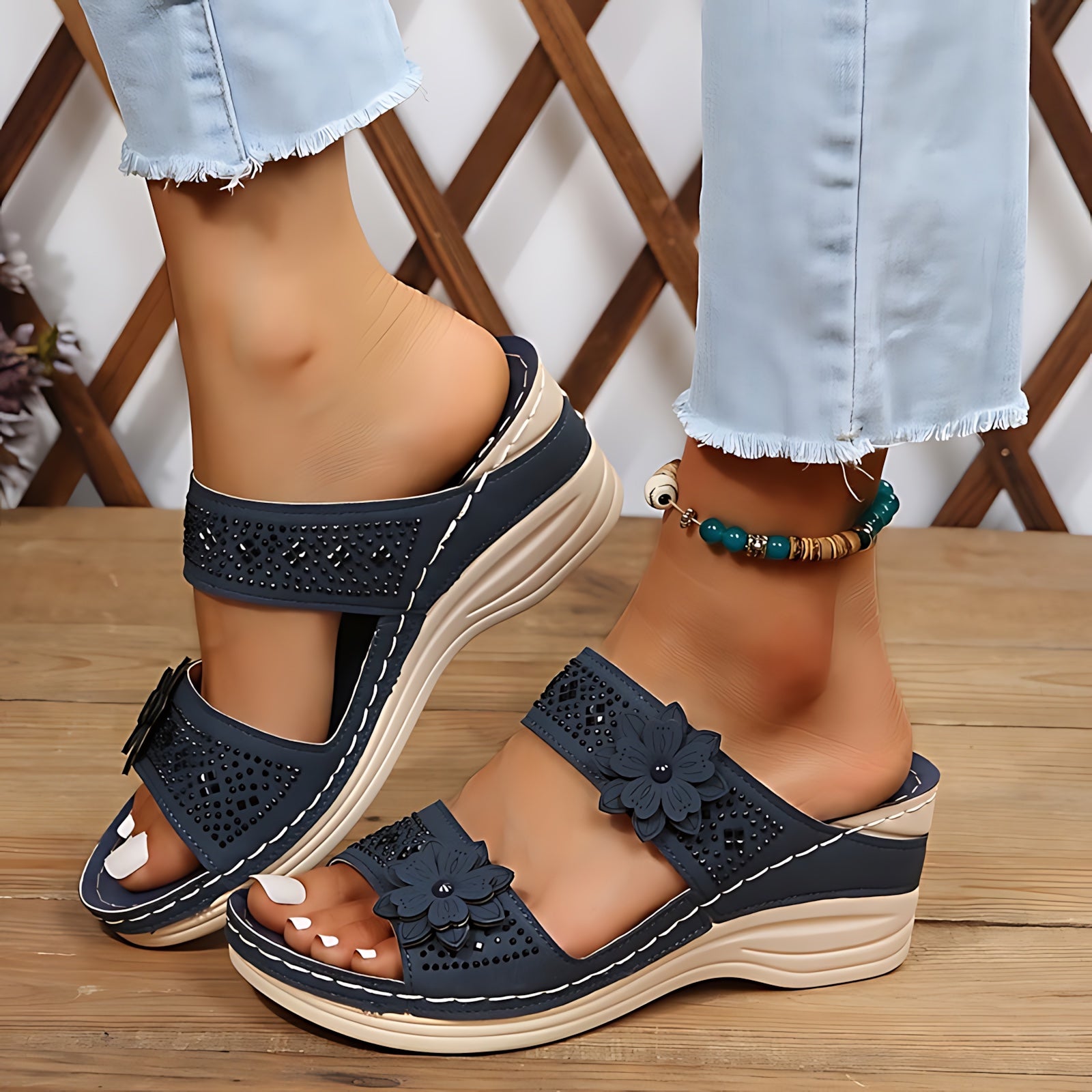 Ruby – Woven Wedge Slide Sandals