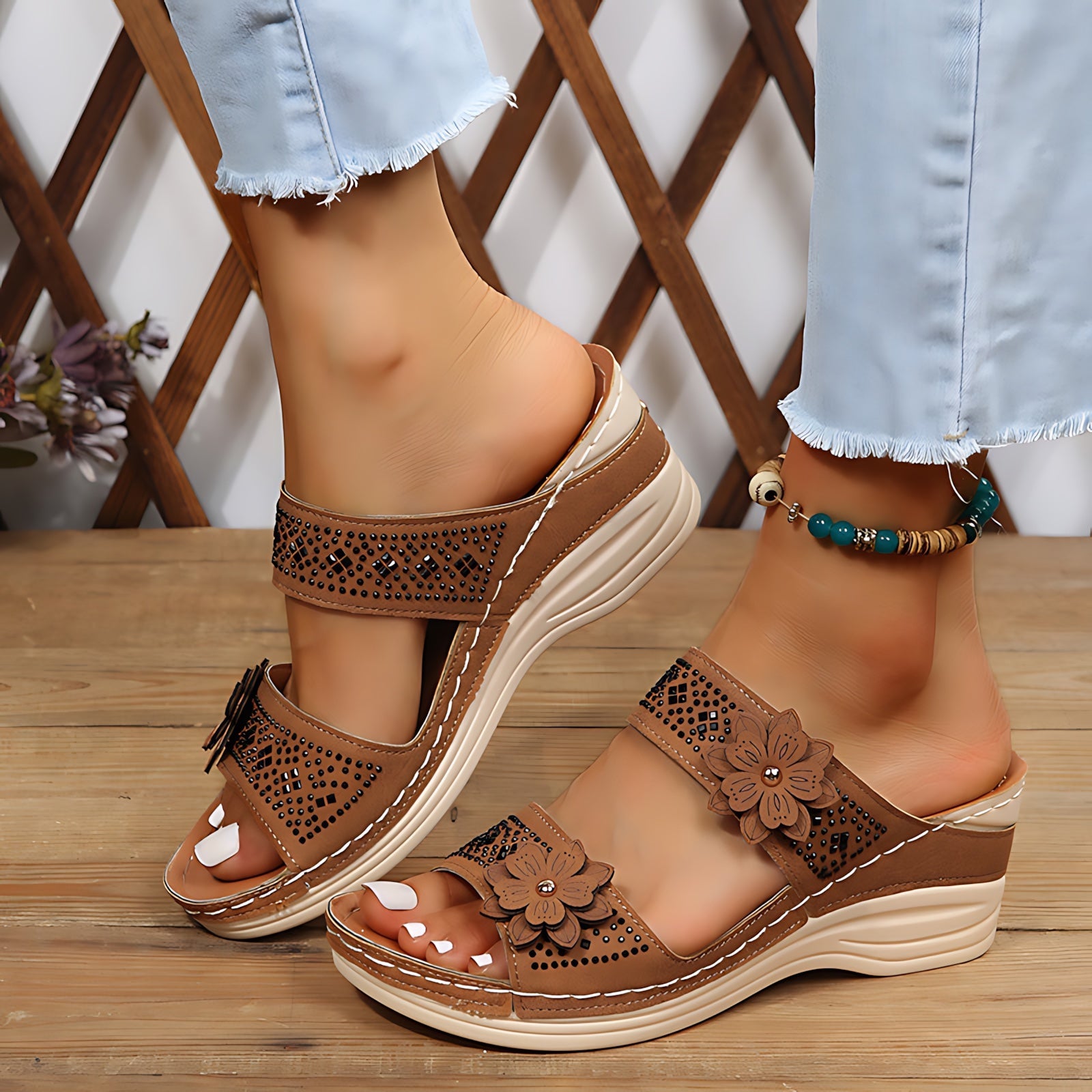 Ruby – Woven Wedge Slide Sandals