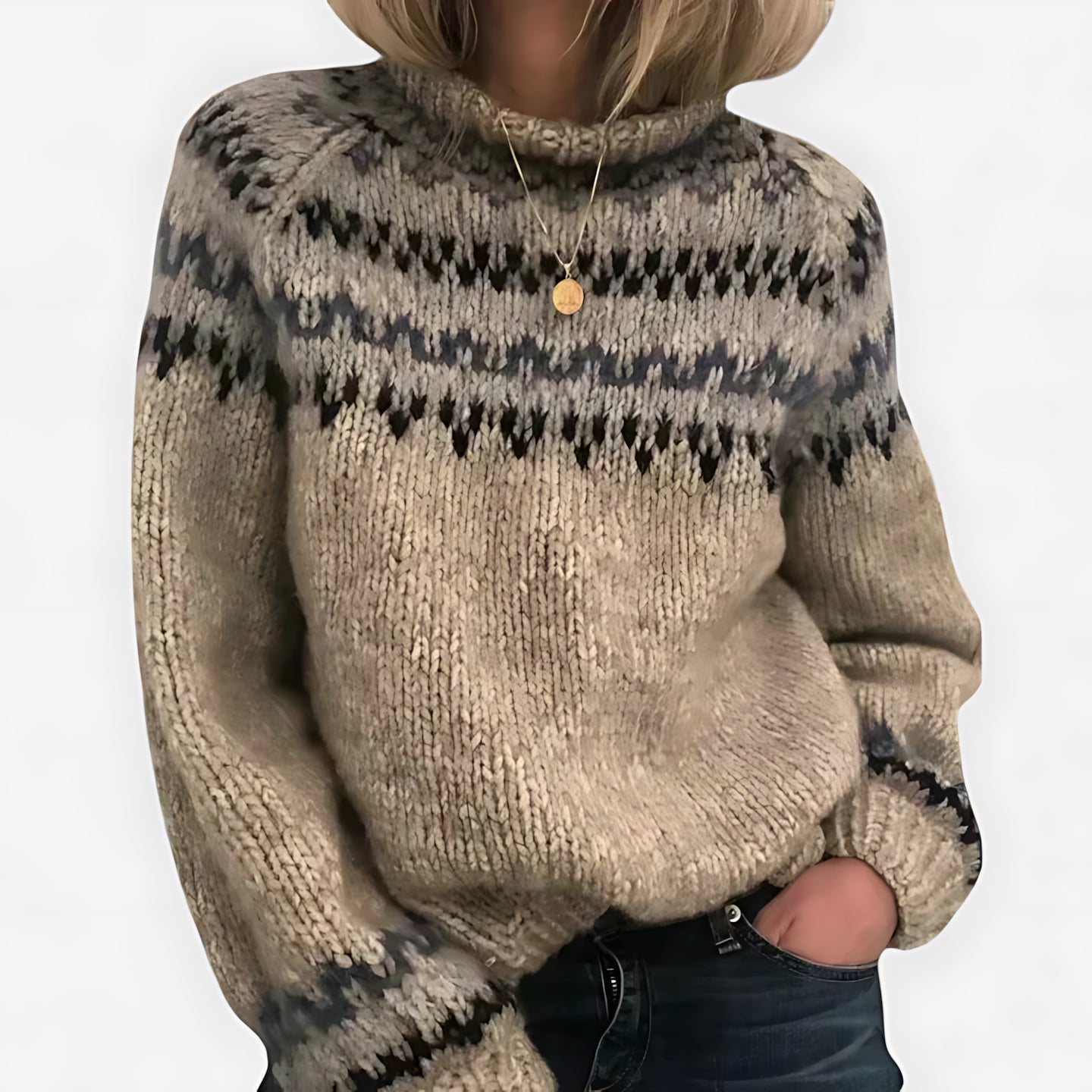 Rylee – Fair Isle Mock Neck Knit Sweater