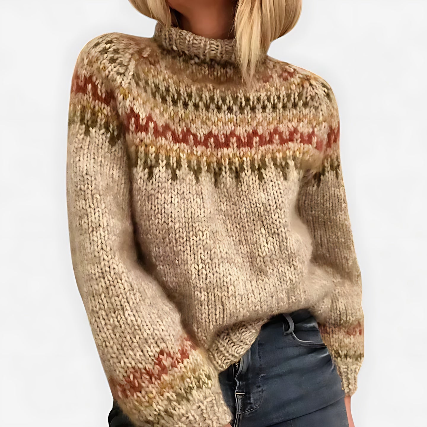 Rylee – Fair Isle Mock Neck Knit Sweater