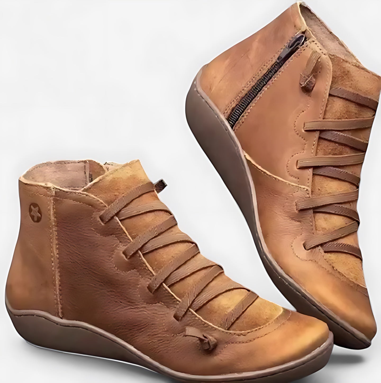 Rylee – Leather Lace Up Round Toe Ankle Boots