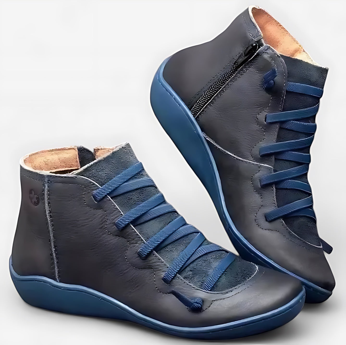 Rylee – Leather Lace Up Round Toe Ankle Boots