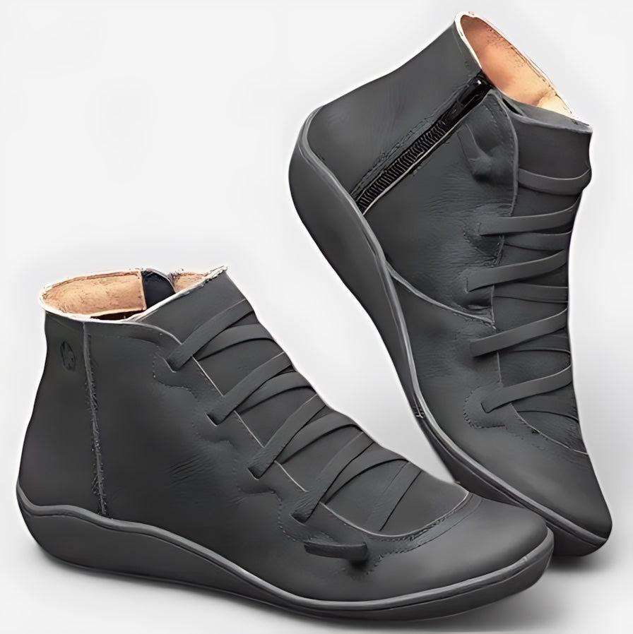 Rylee – Leather Lace Up Round Toe Ankle Boots