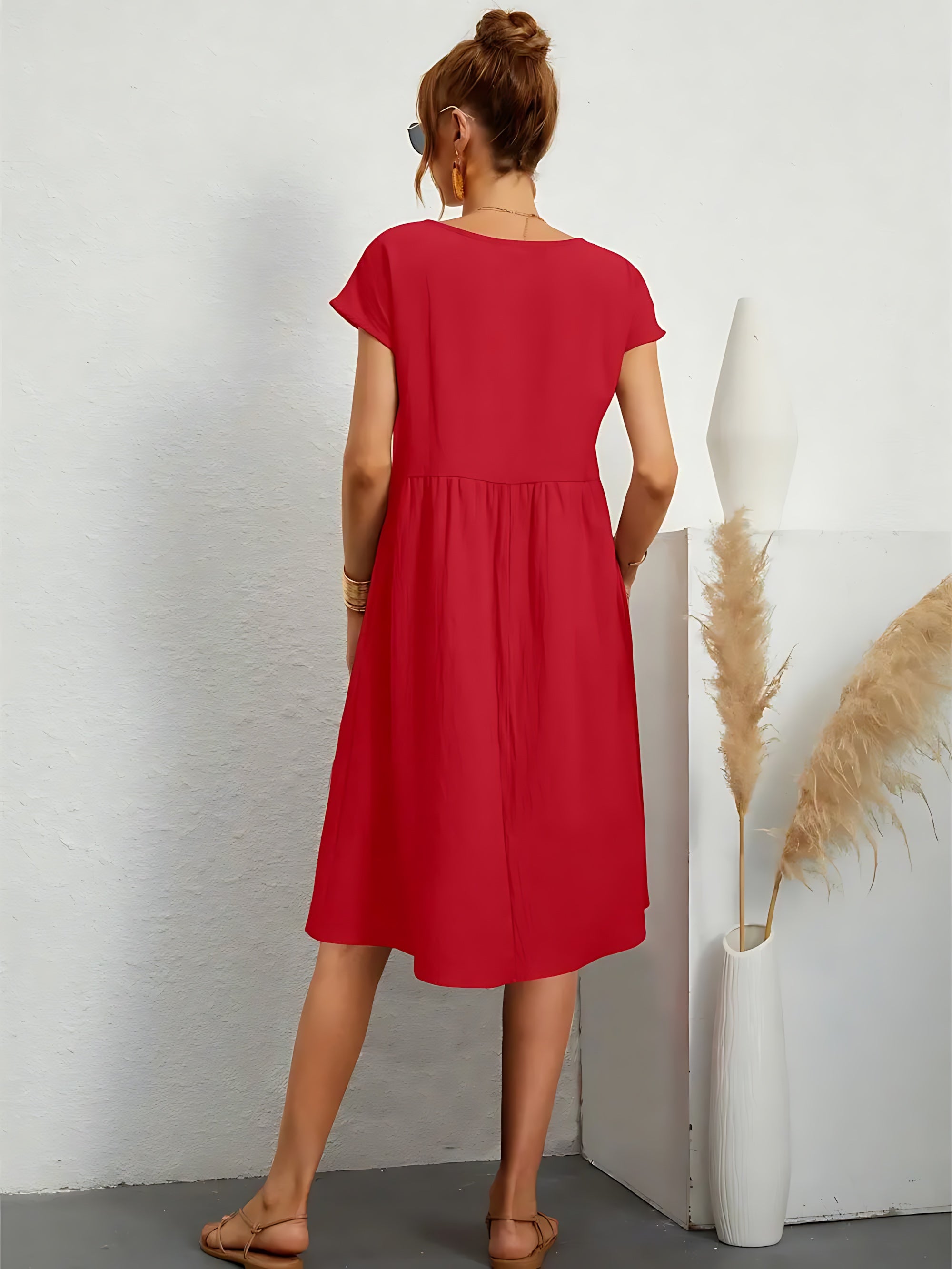Sabrina – Crew Neck Short Sleeve A Line Midi Dress